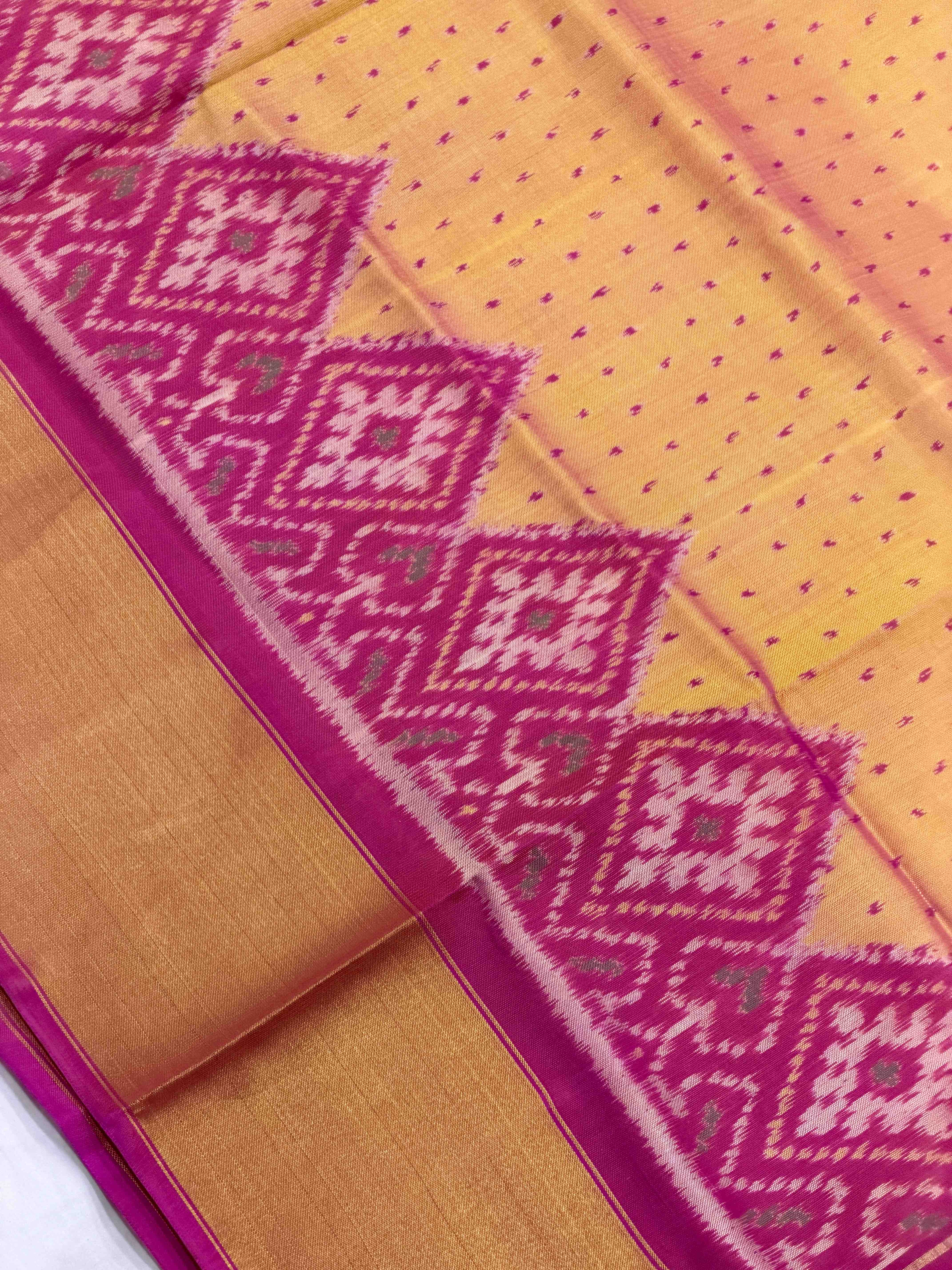 Pink & peach butti & skirt border Rajkot Patola Saree