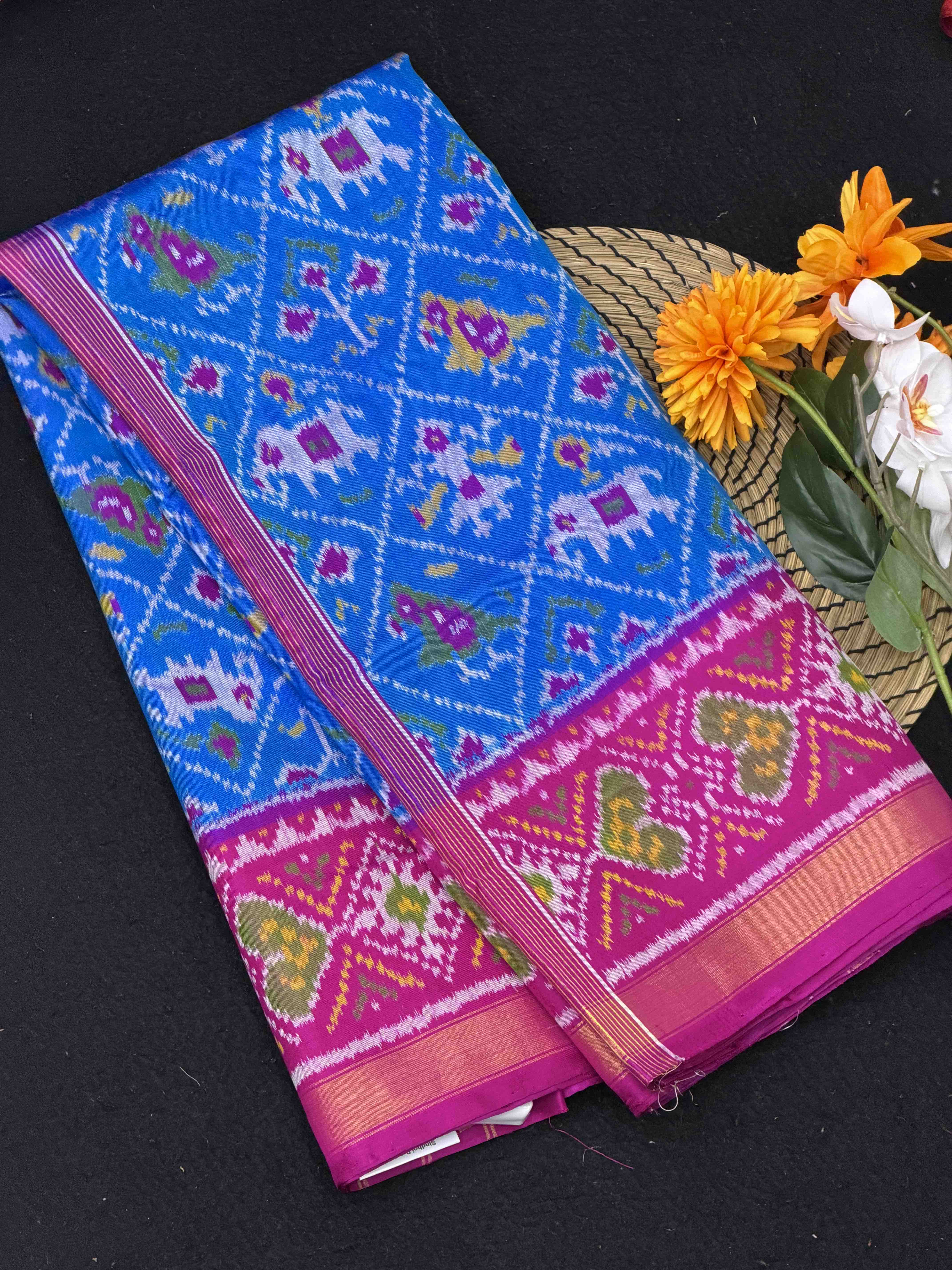 Pink & cooper sulphate blue narikunj Patola Saree