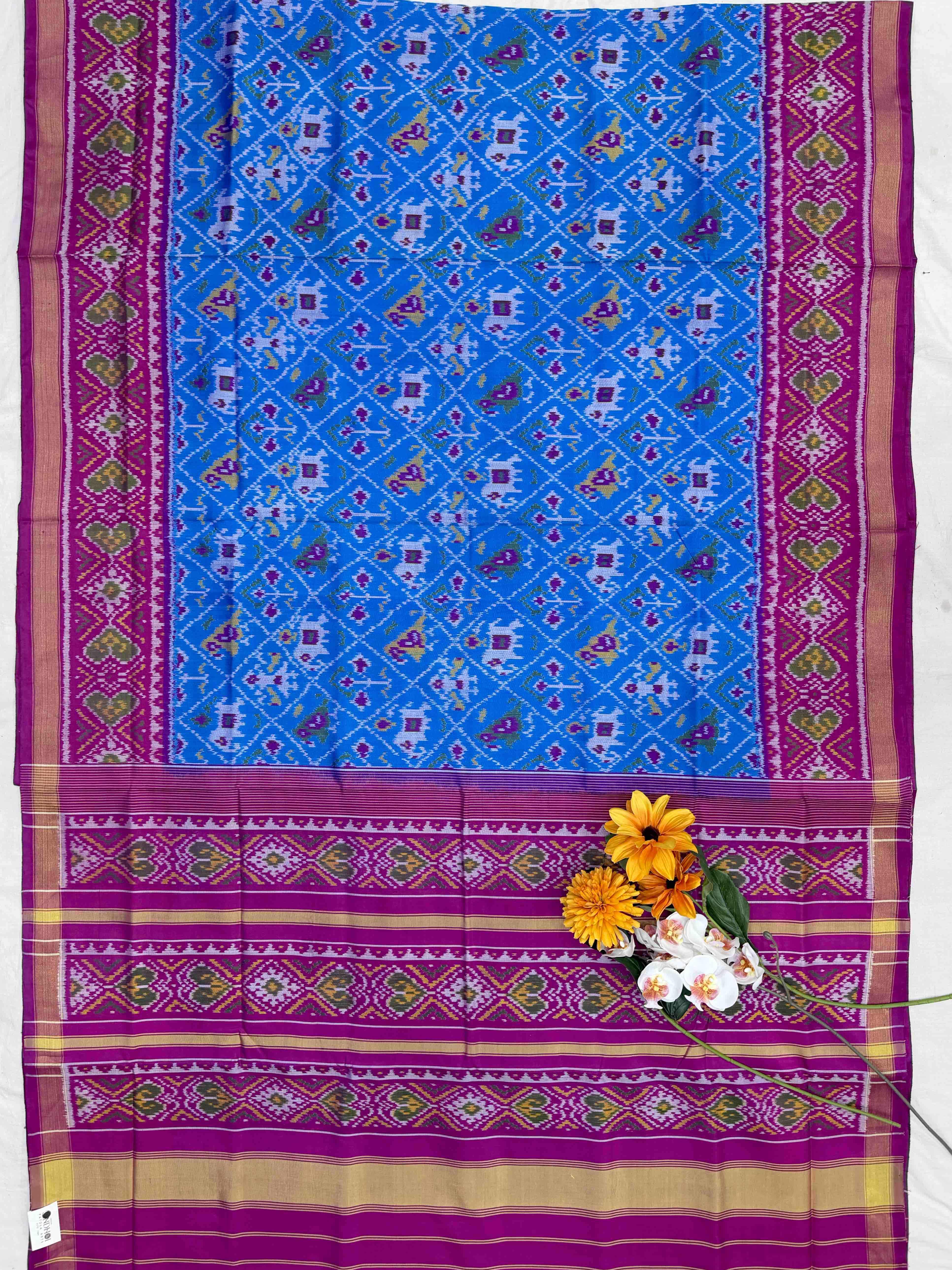 Pink & cooper sulphate blue narikunj Patola Saree