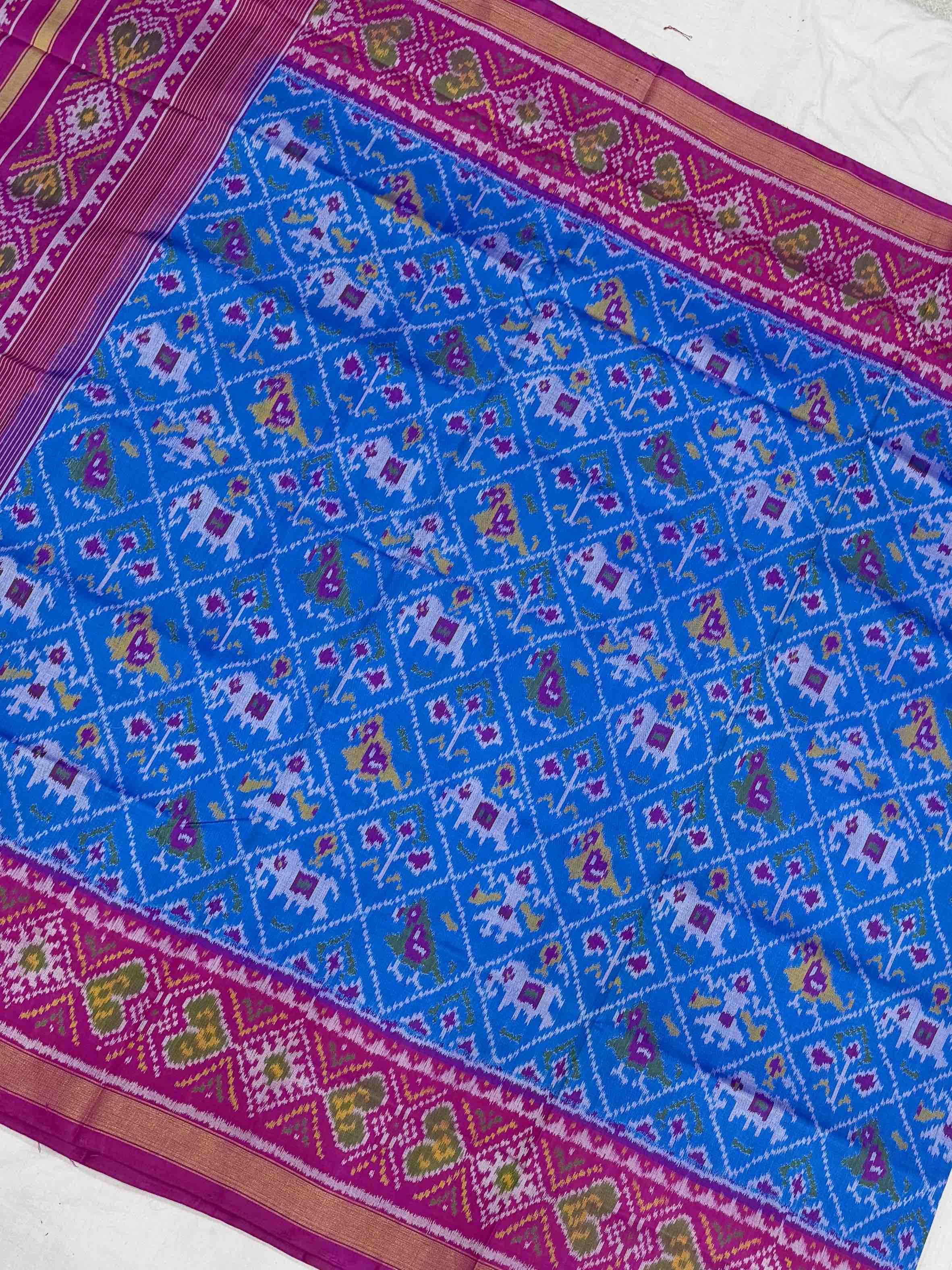 Pink & cooper sulphate blue narikunj Patola Saree