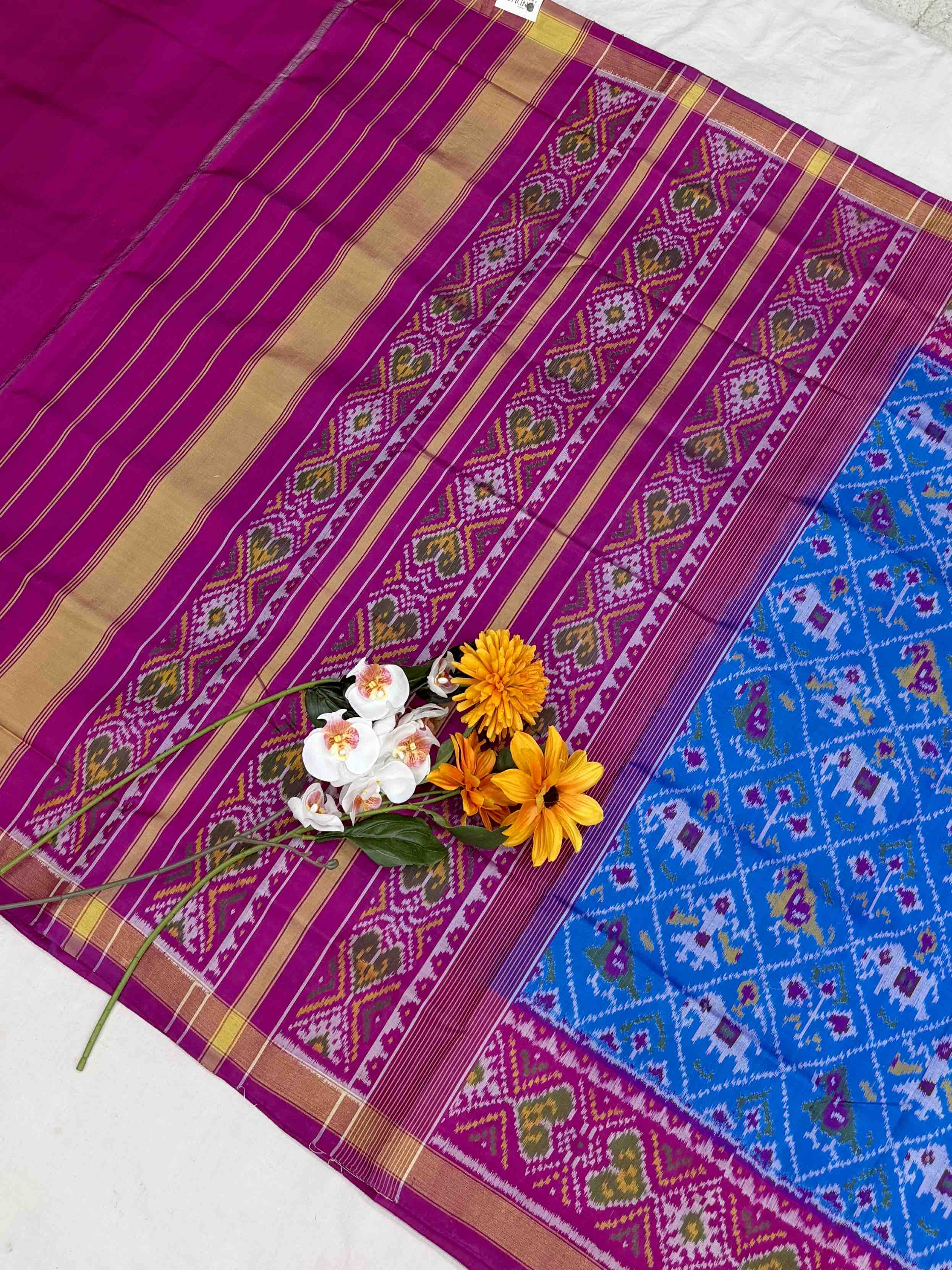 Pink & cooper sulphate blue narikunj Patola Saree