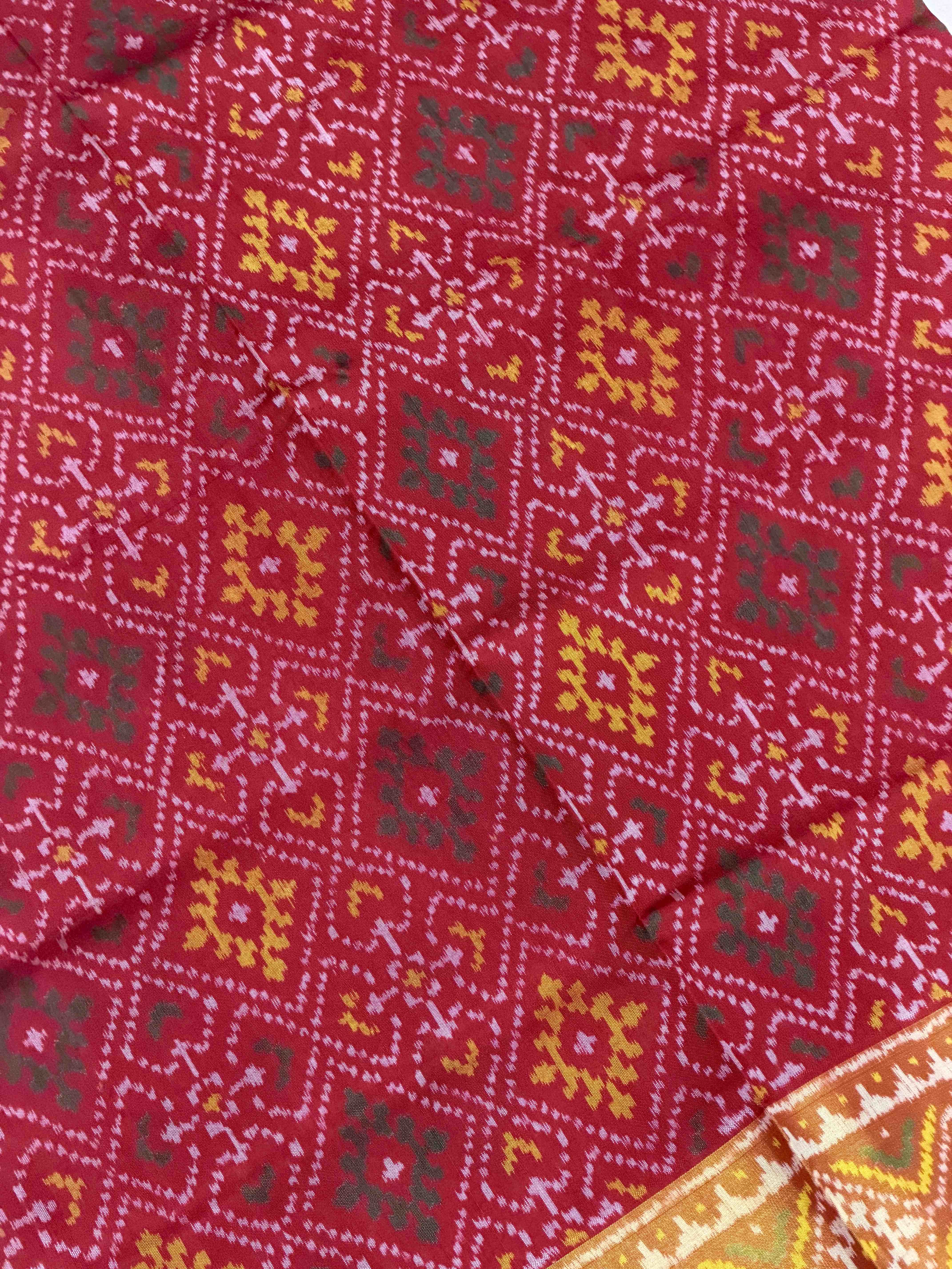 Red panchanda tissue border Patola Saree
