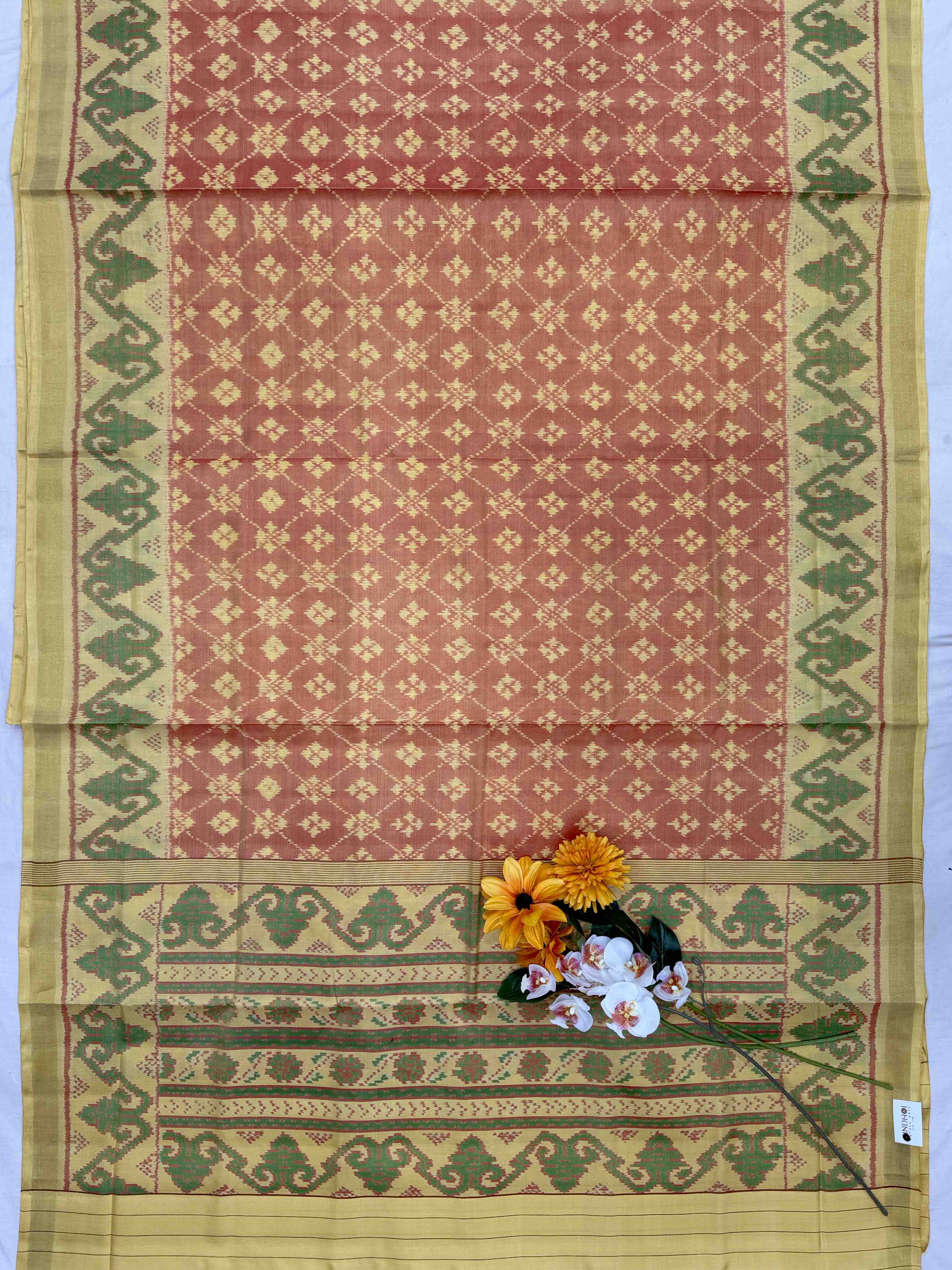 Light Yellow & Peach shade fancy Patola Saree