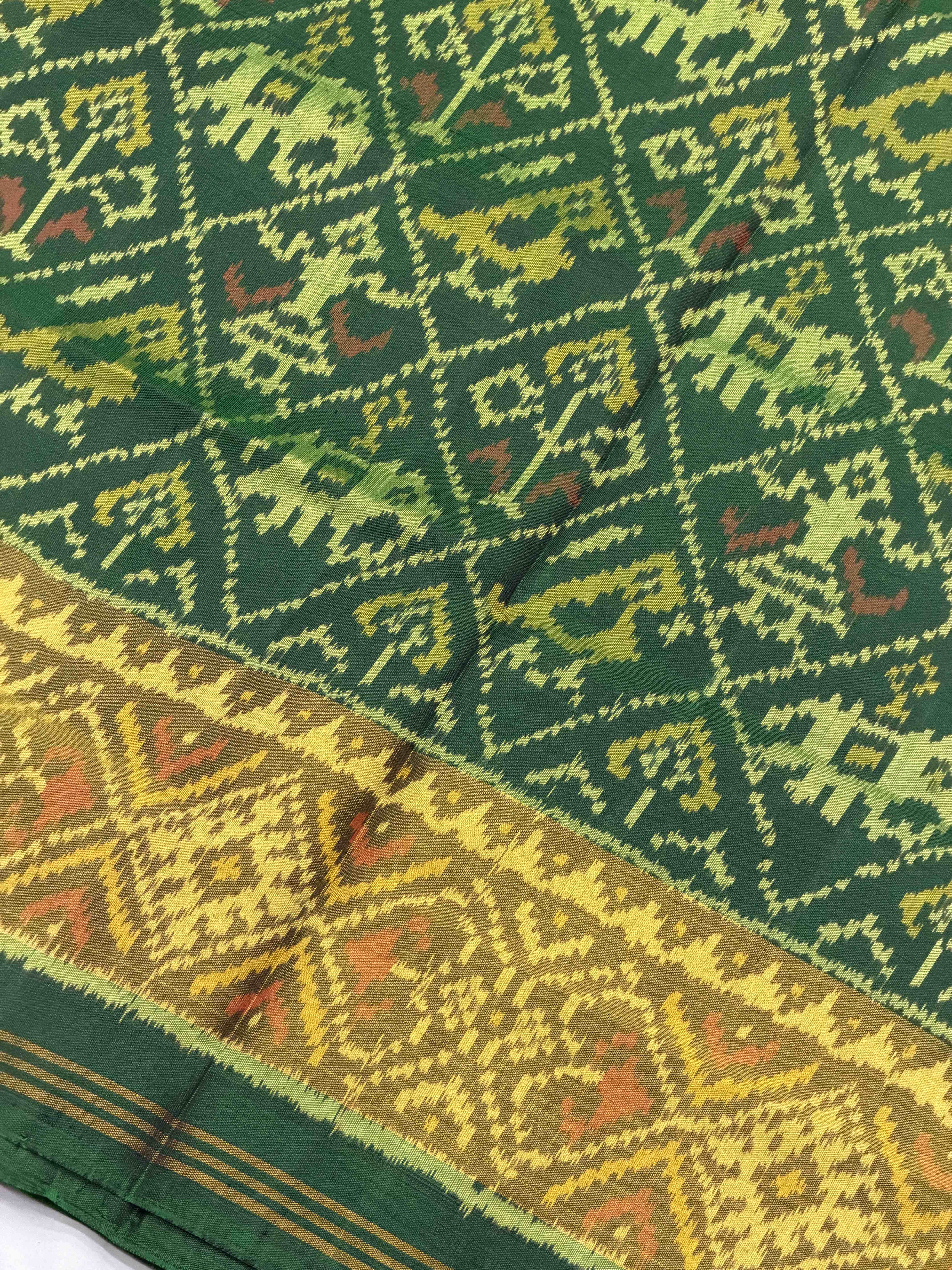 Elegant Green Rajkot Patola Saree with Gold Tissue Border - Pure Silk Ikat