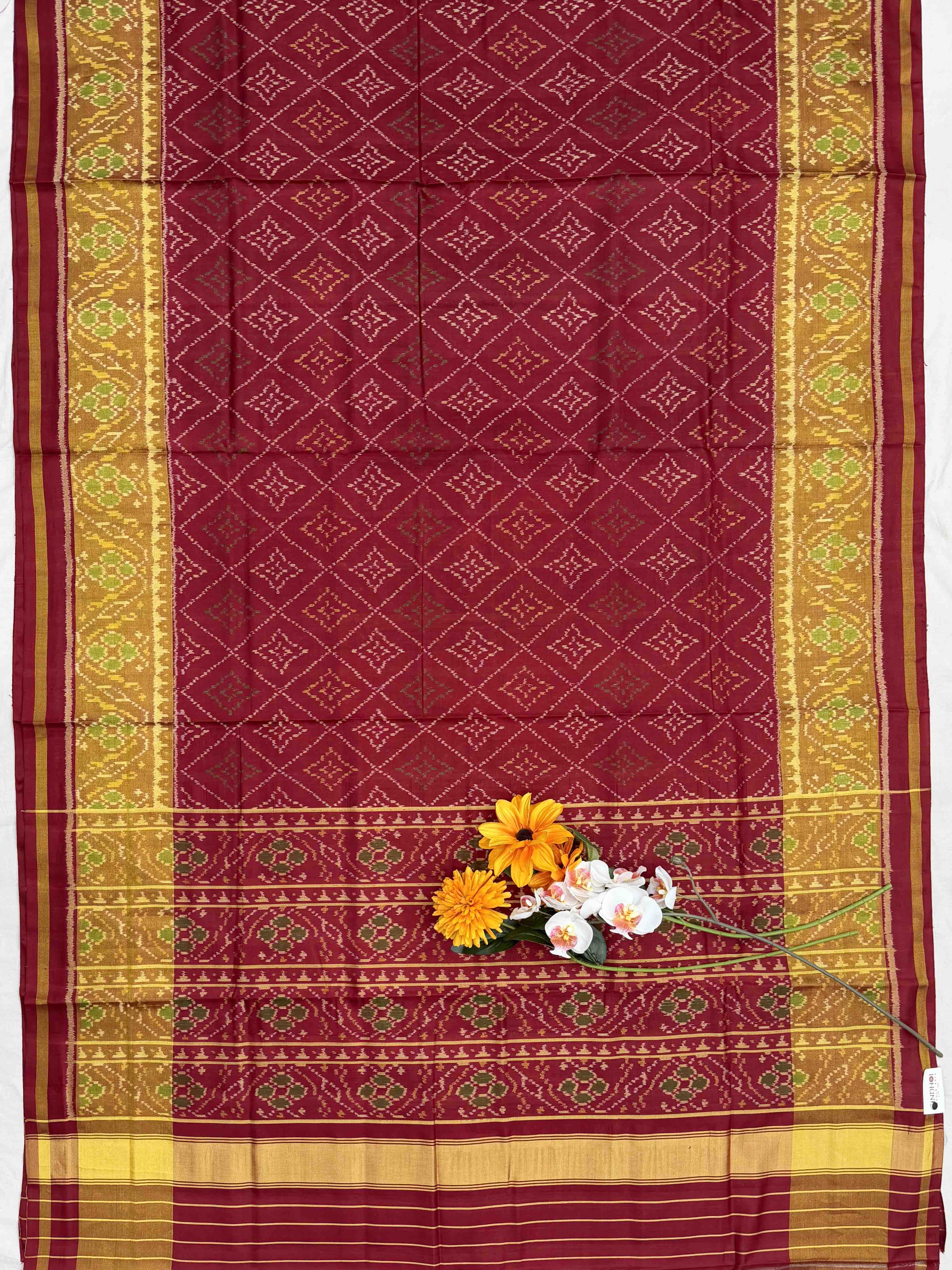 Maroon Rajkot Patola Saree with Traditional All-Over Geometric Pattern
