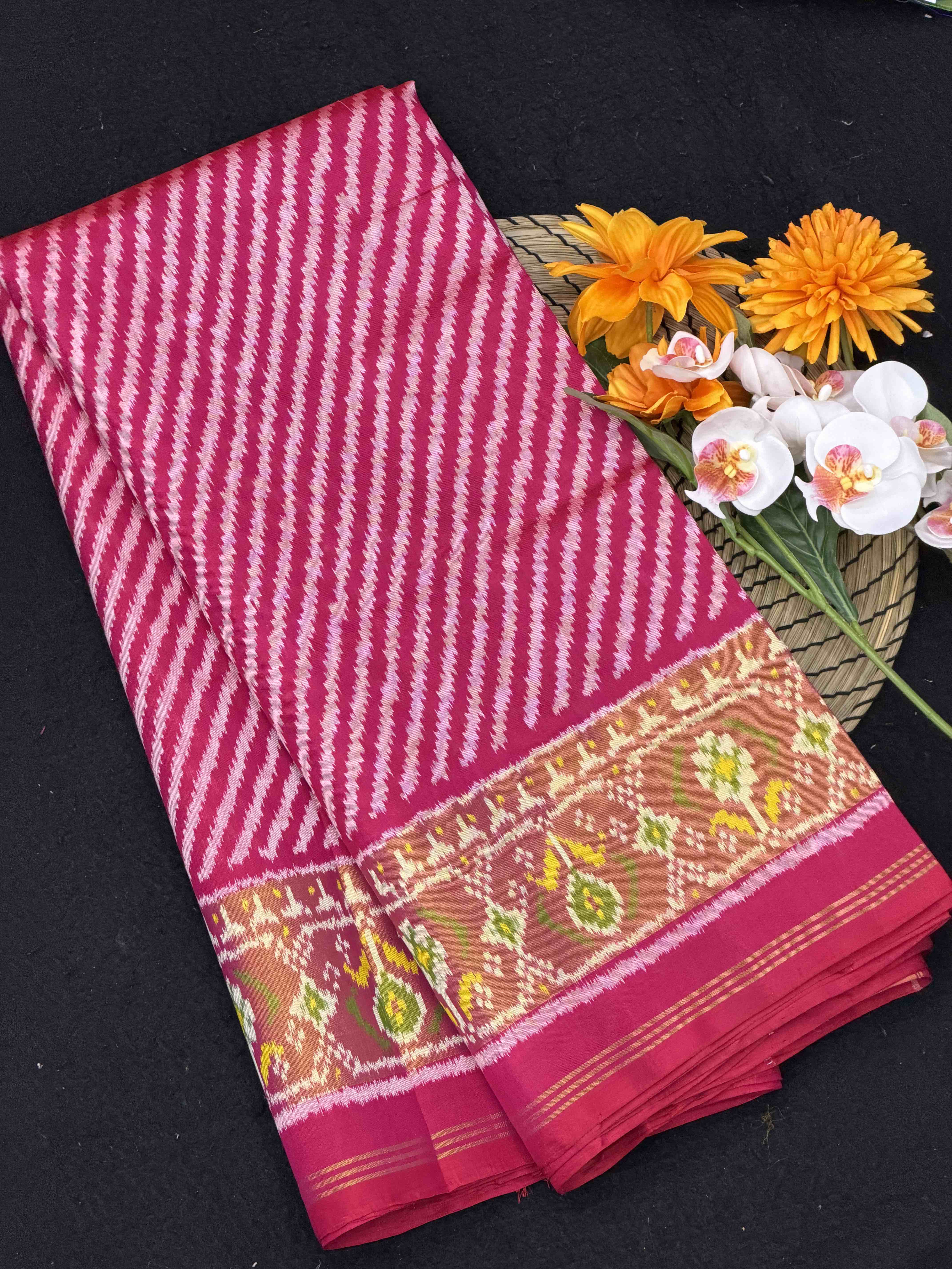 Rani Pink Rajkot Patola Saree with Leheriya Pattern - Pure Silk Single Ikat