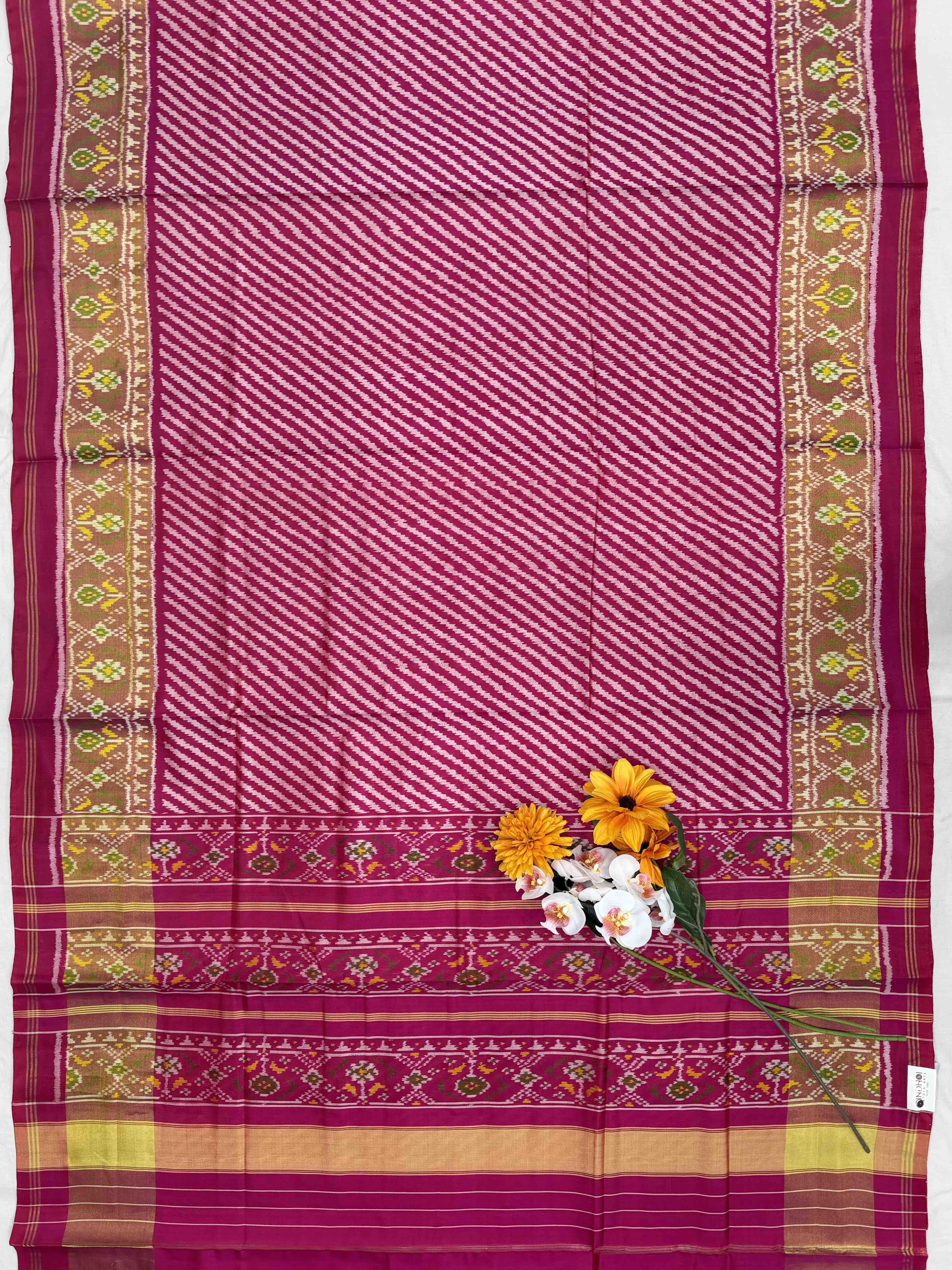 Rani Pink Rajkot Patola Saree with Leheriya Pattern - Pure Silk Single Ikat