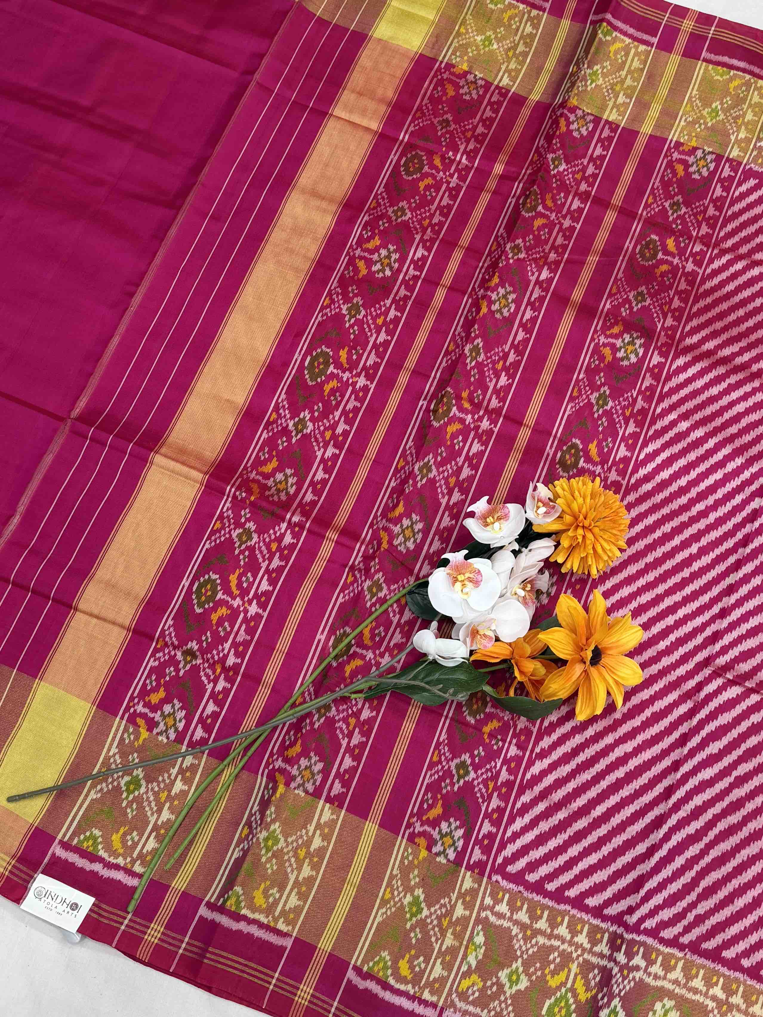 Rani Pink Rajkot Patola Saree with Leheriya Pattern - Pure Silk Single Ikat
