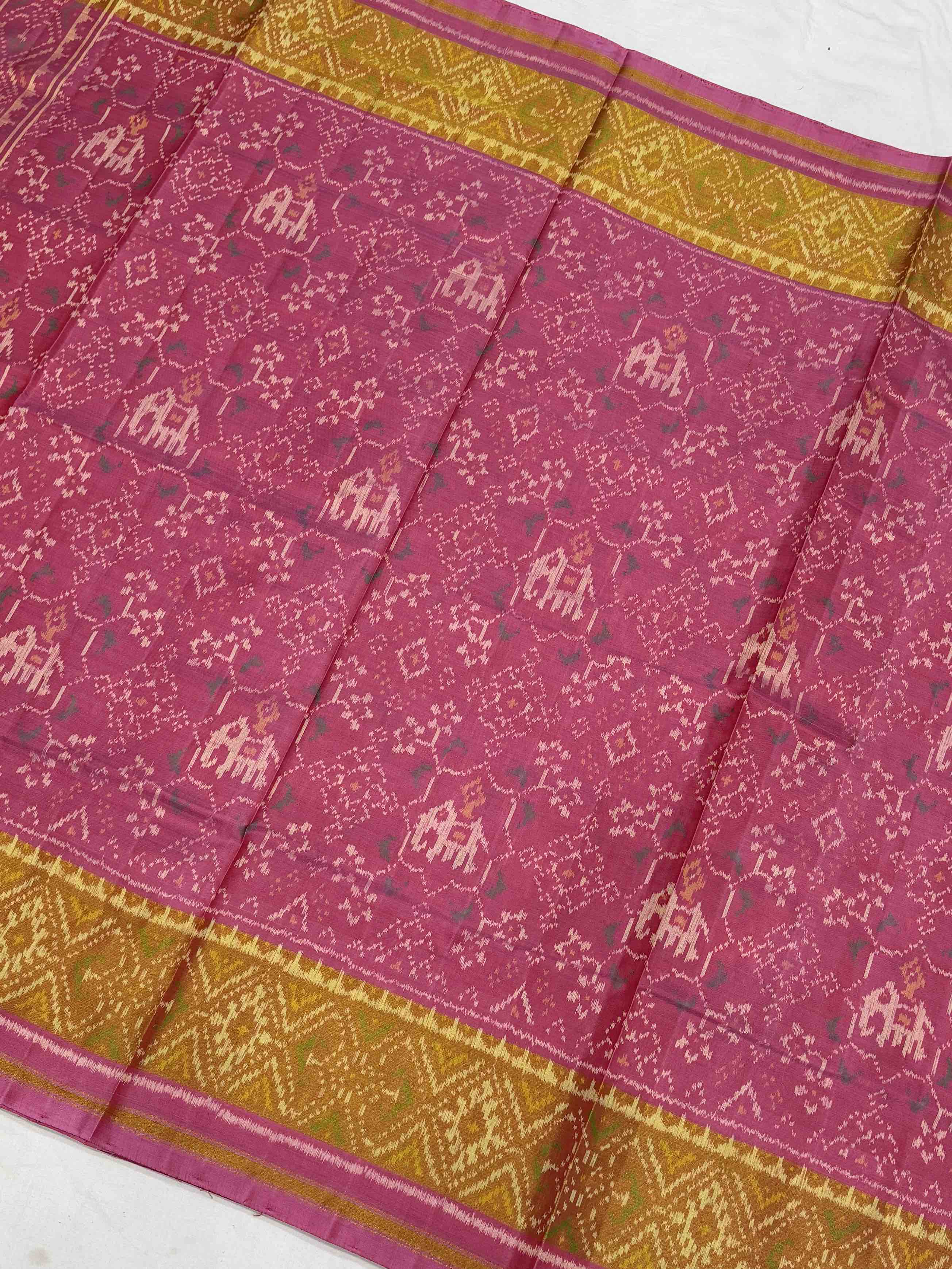 Pure Silk baby Pink Rajkot Patola Saree with Gold Tissue Border & Floral Weave