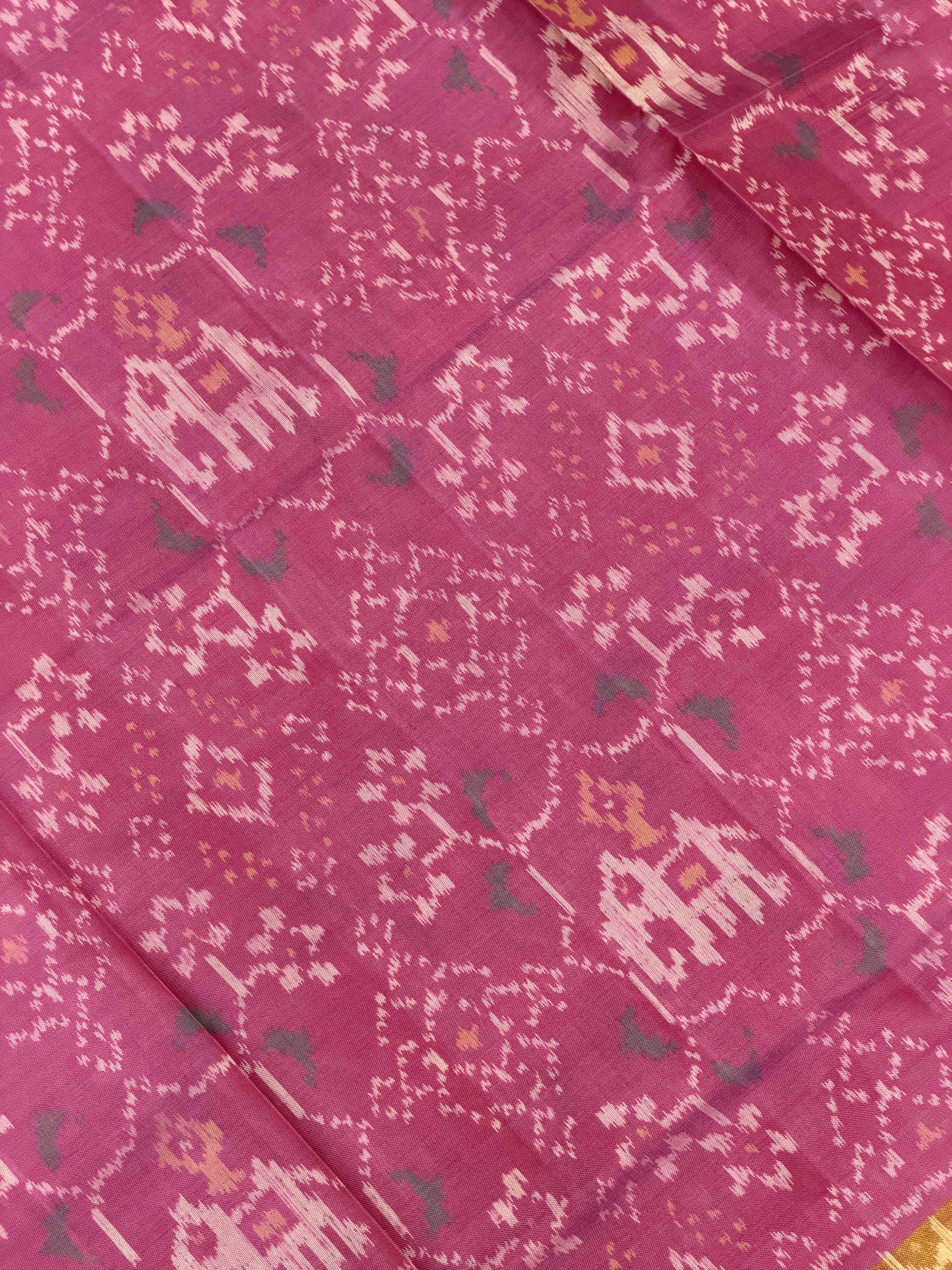 Pure Silk baby Pink Rajkot Patola Saree with Gold Tissue Border & Floral Weave