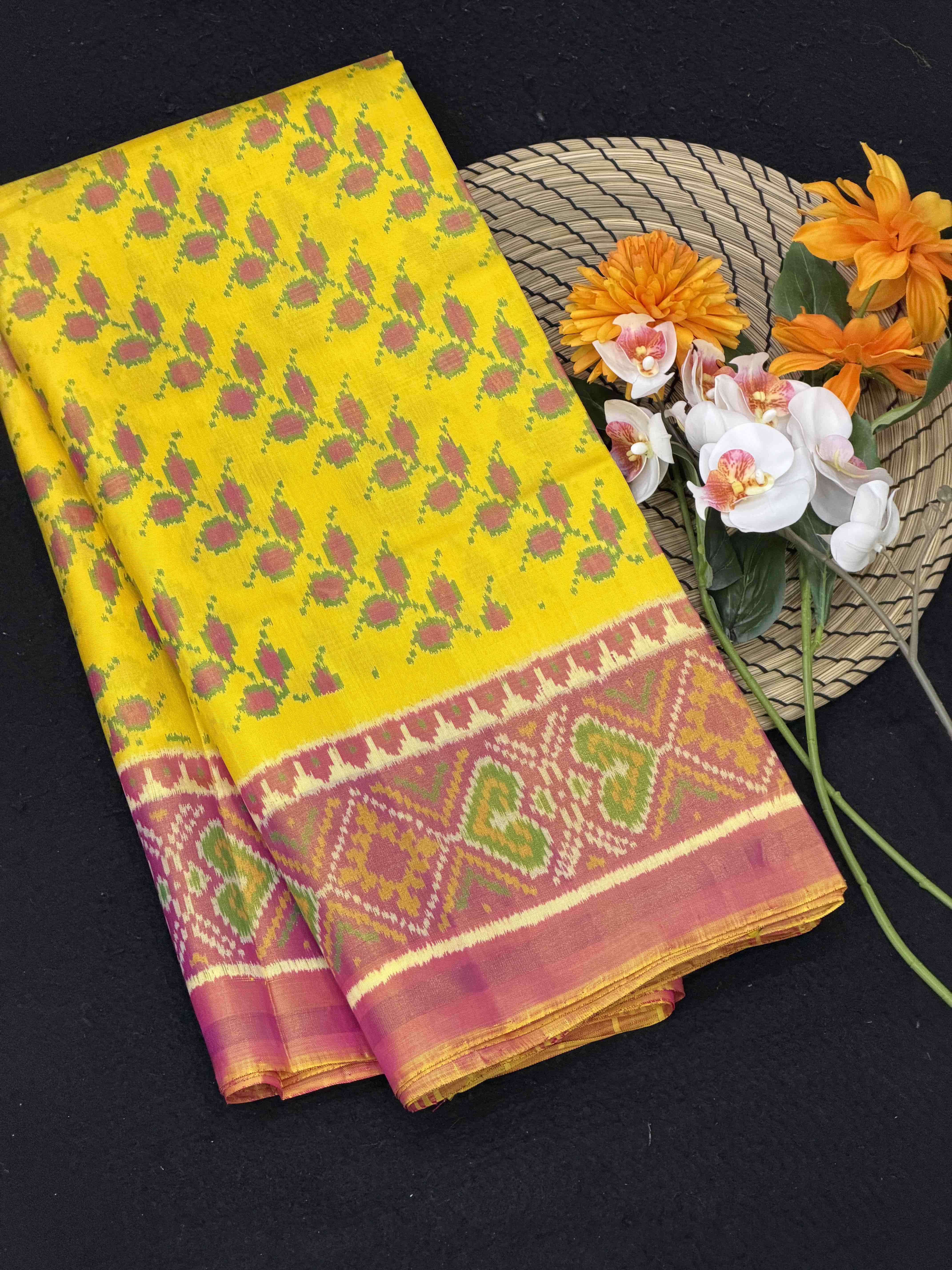 Peach & yellow ambadal Rajkot Patola Saree