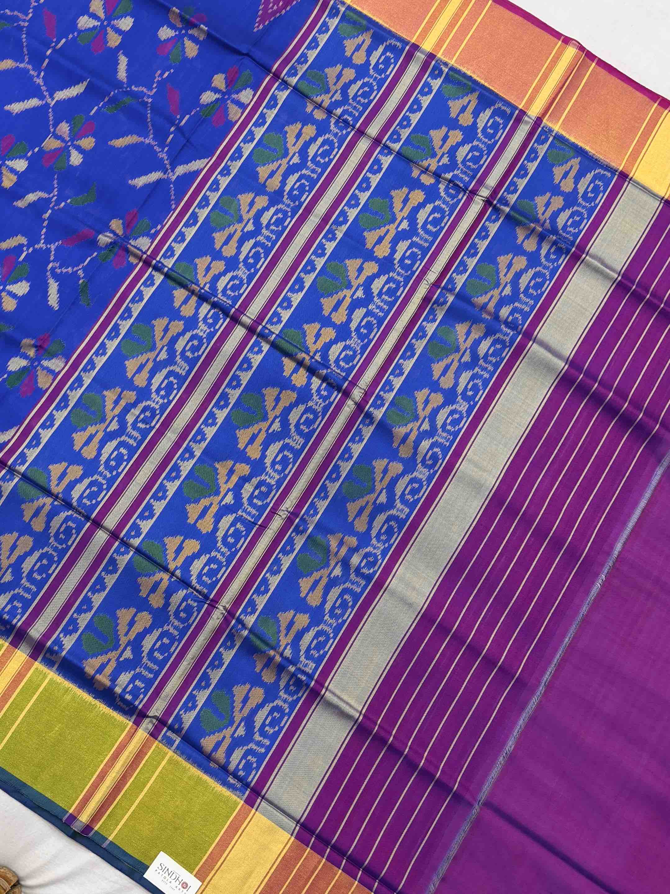 Ganga Jamuna style purple Blue Creeper Design Patola Saree