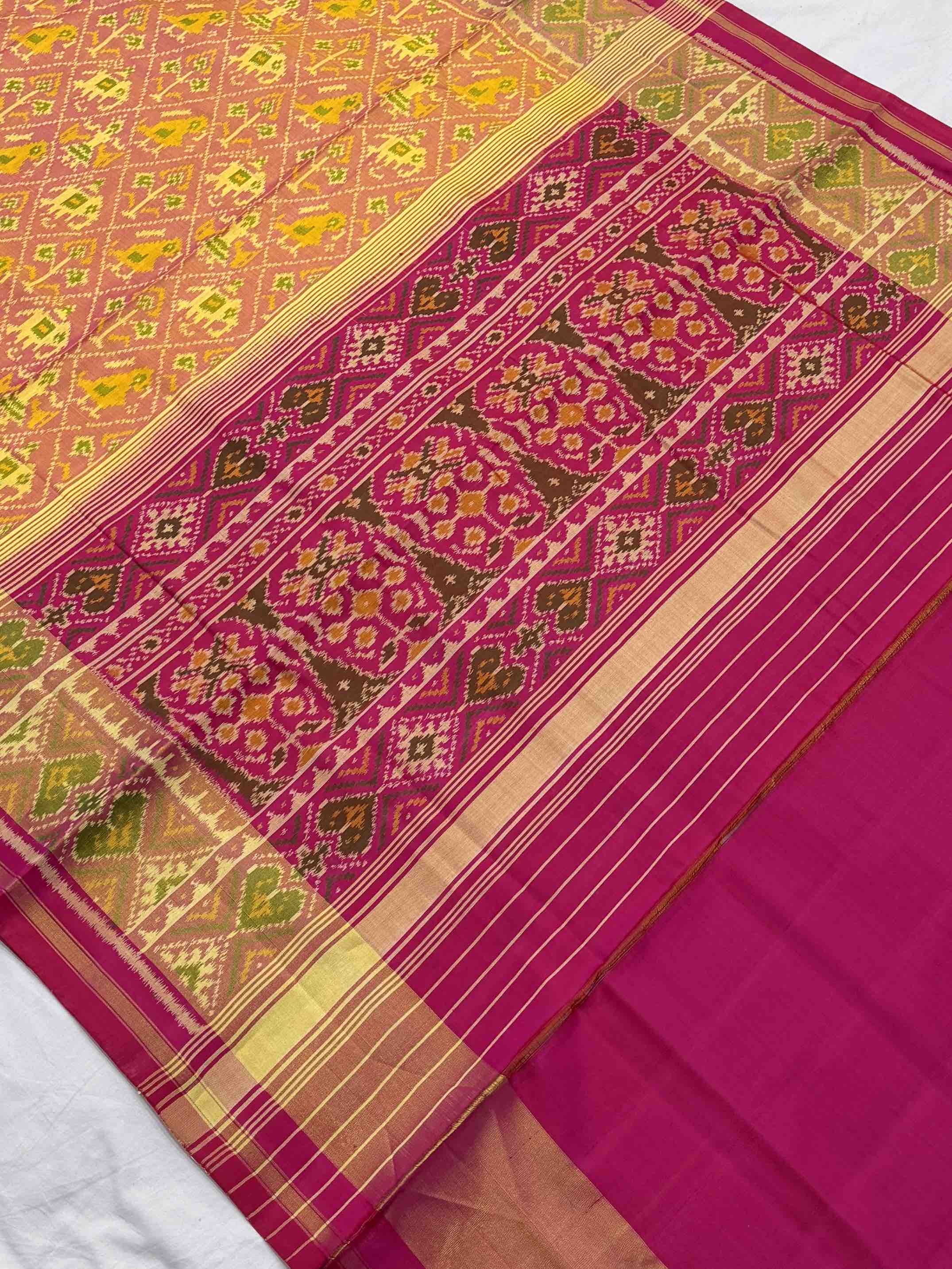 Pink & Peach Narikunj tissue border Rajkot patola Saree