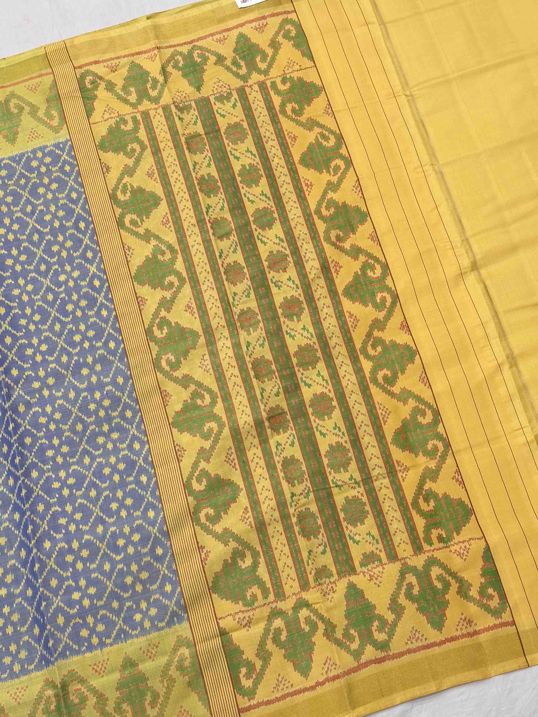 Light Yellow & Light blue with golden shaded Single Ikat patola Saree