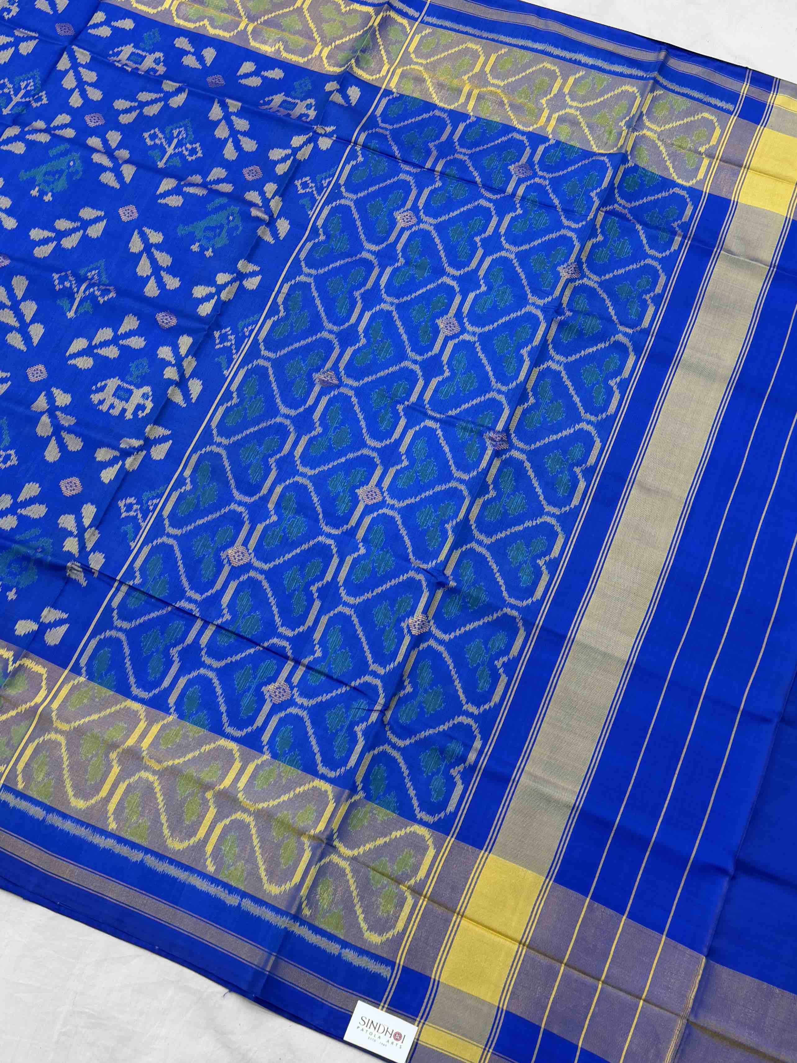 Electric Blue zari butti leave and narikunj fusion rajkot patola