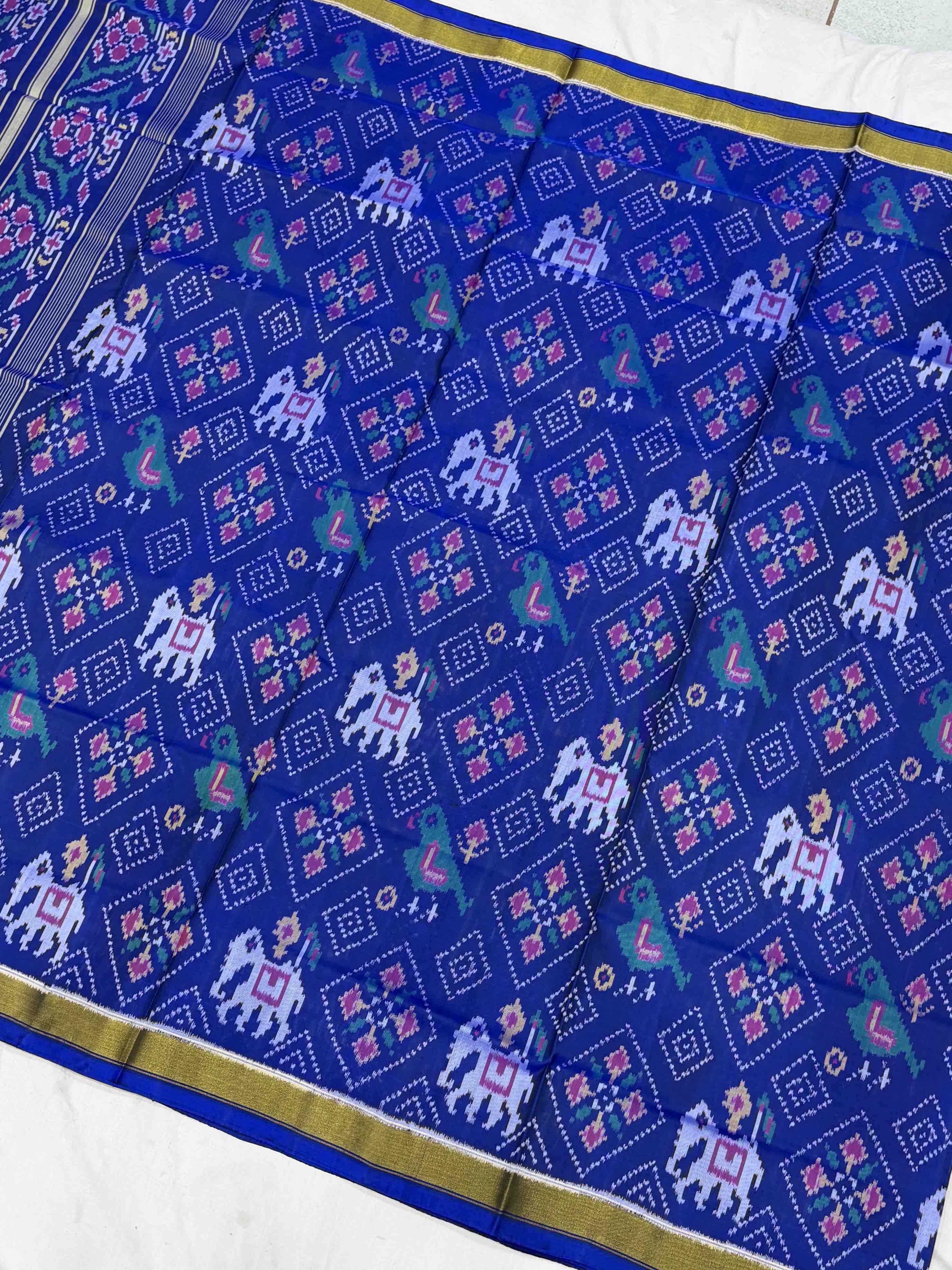 Blue Panchnda with motifs desing Rajkot patola saree