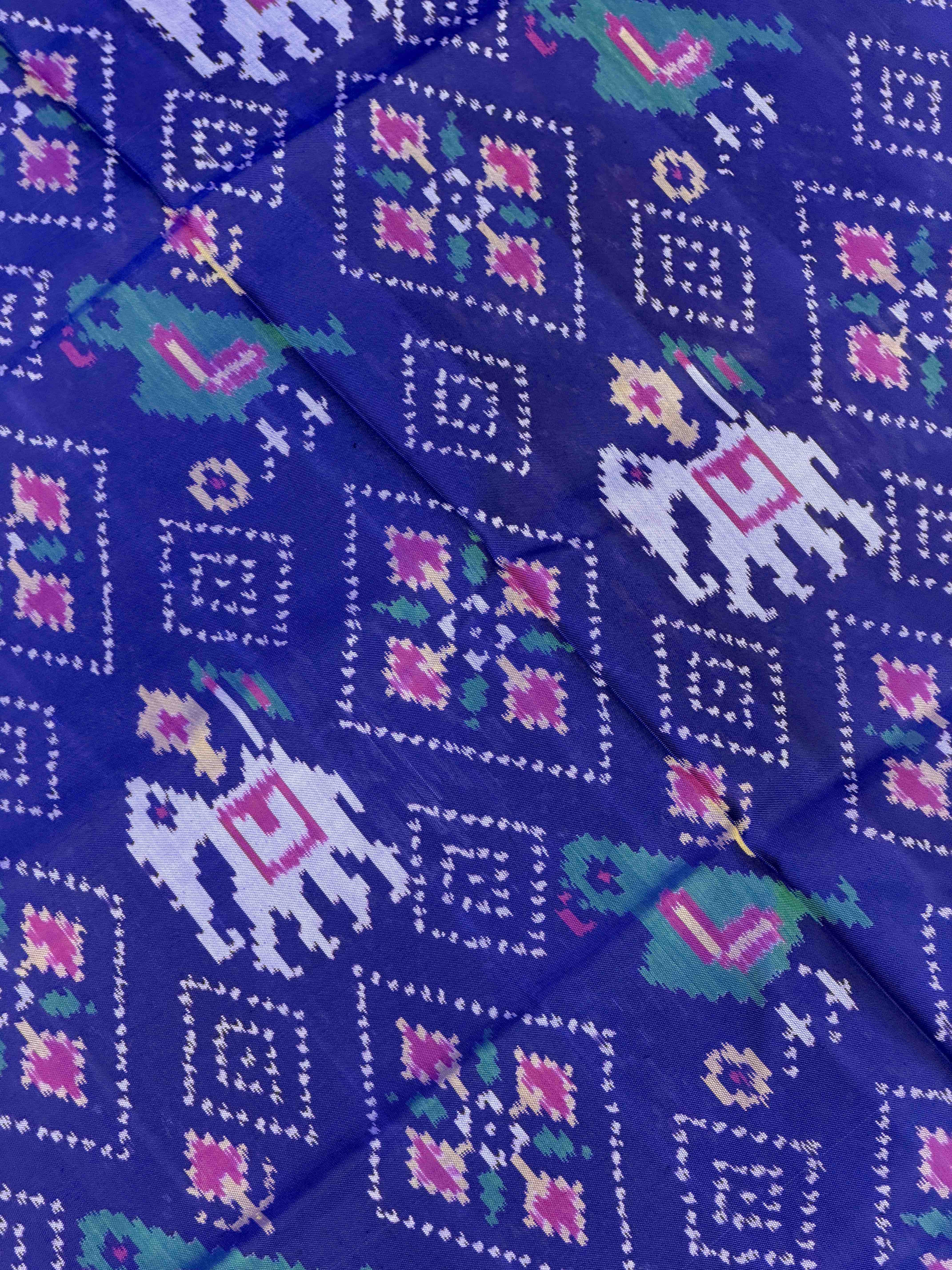 Blue Panchnda with motifs desing Rajkot patola saree