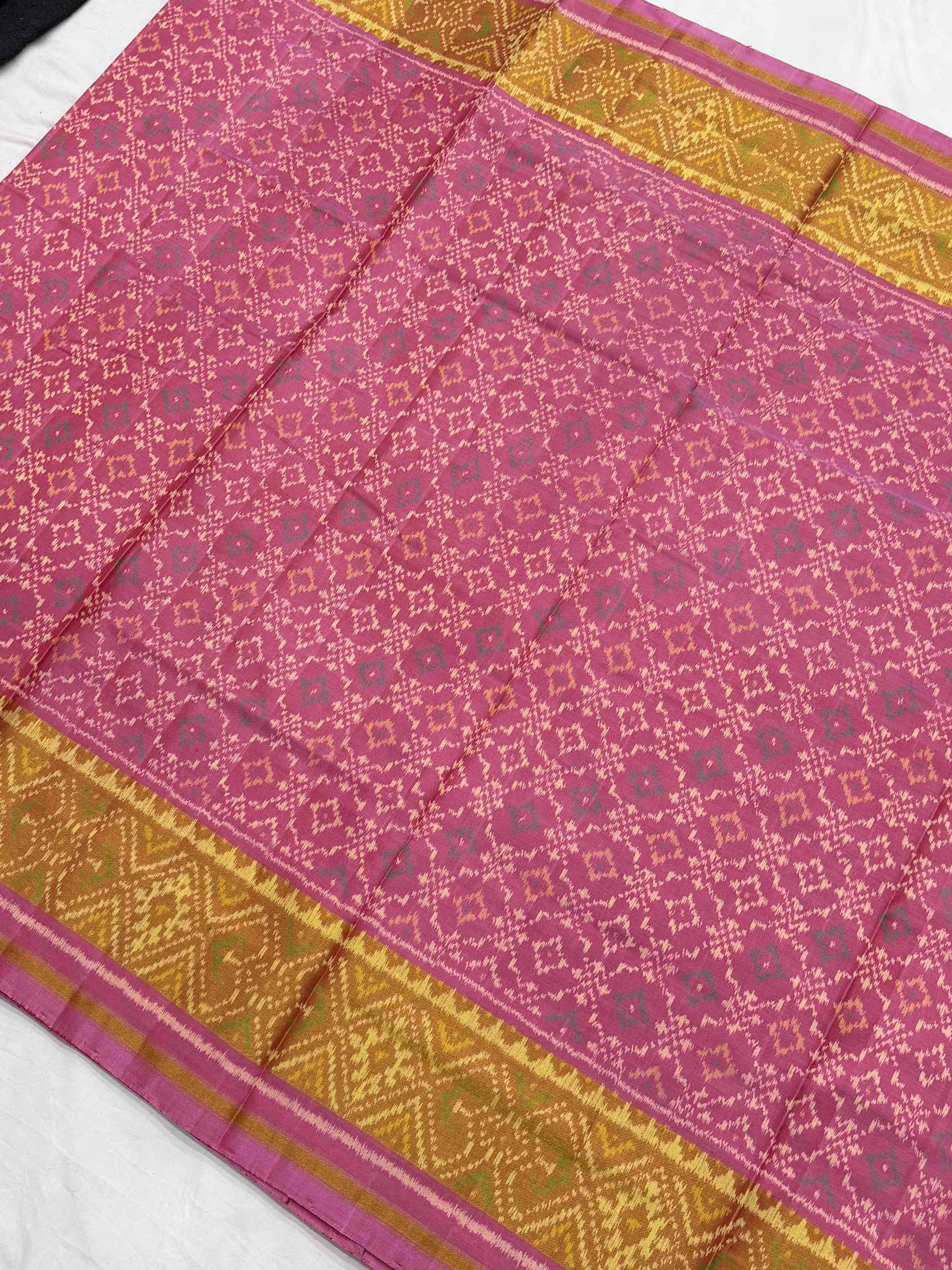 Baby pink button ful rajkot patola saree