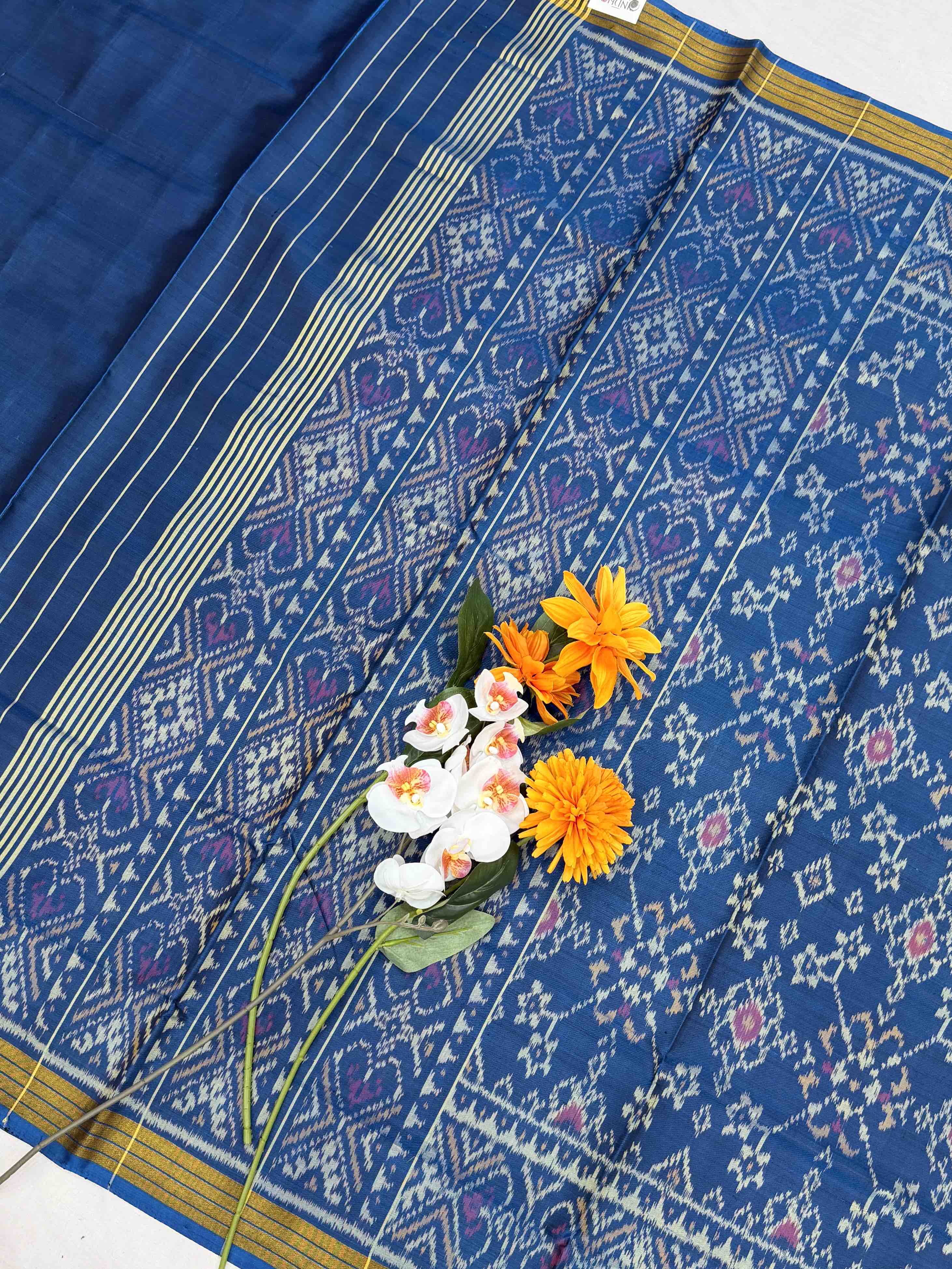 Traditional Peacok blue Navratan Rajkot Patola Saree