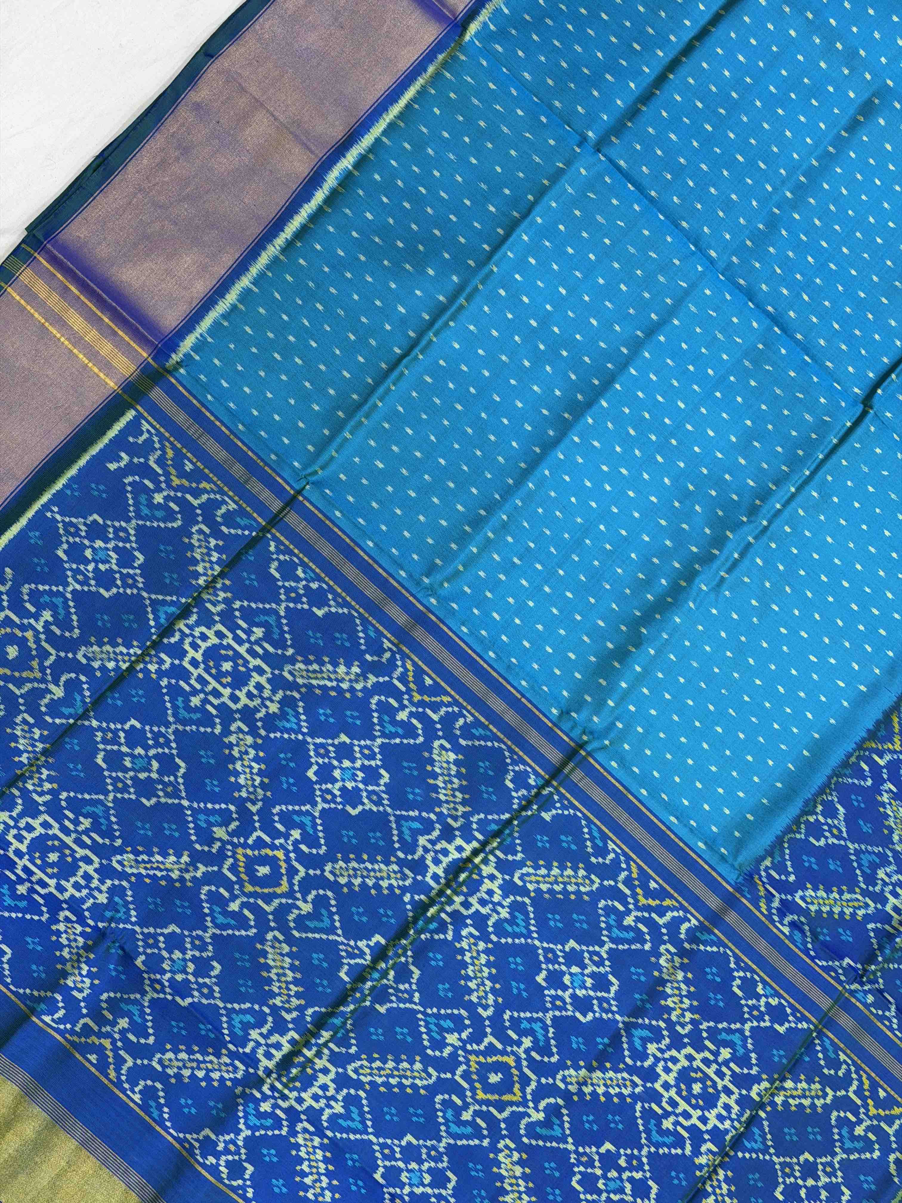 Peacock blue skirt border Patola Saree