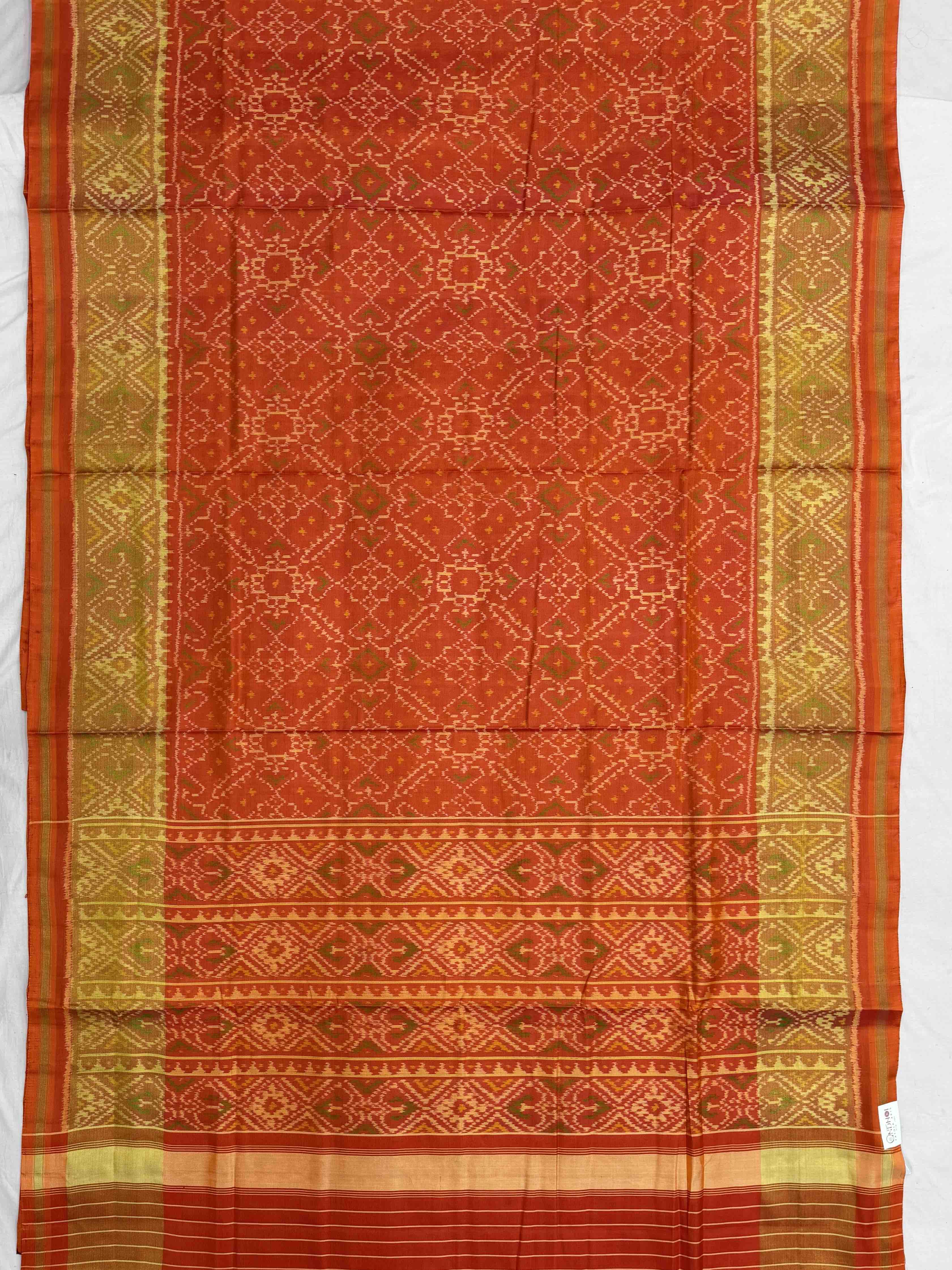Orange Manekchawk Rajkoti Patola Saree