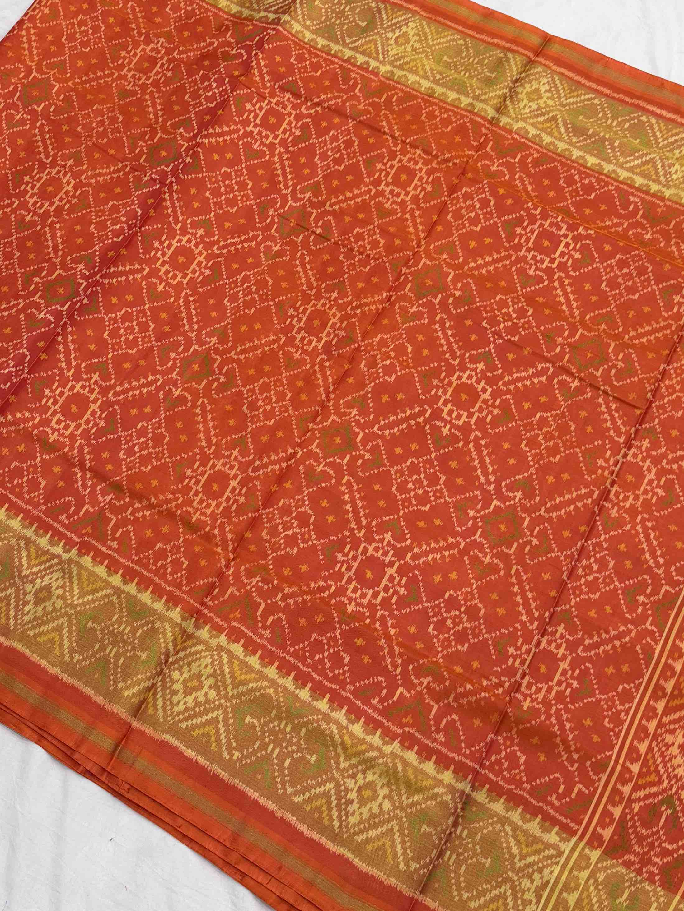 Orange Manekchawk Rajkoti Patola Saree