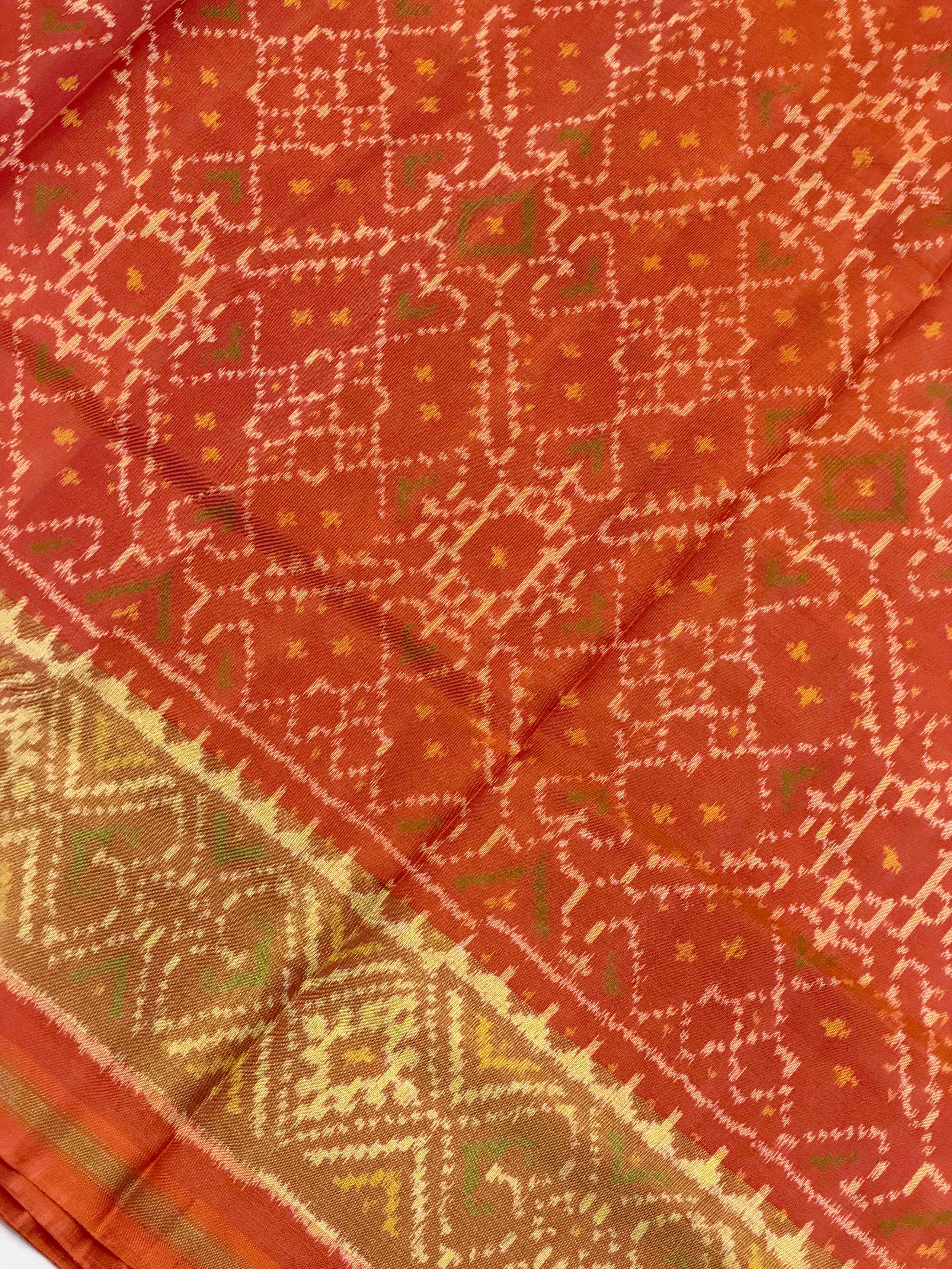 Orange Manekchawk Rajkoti Patola Saree