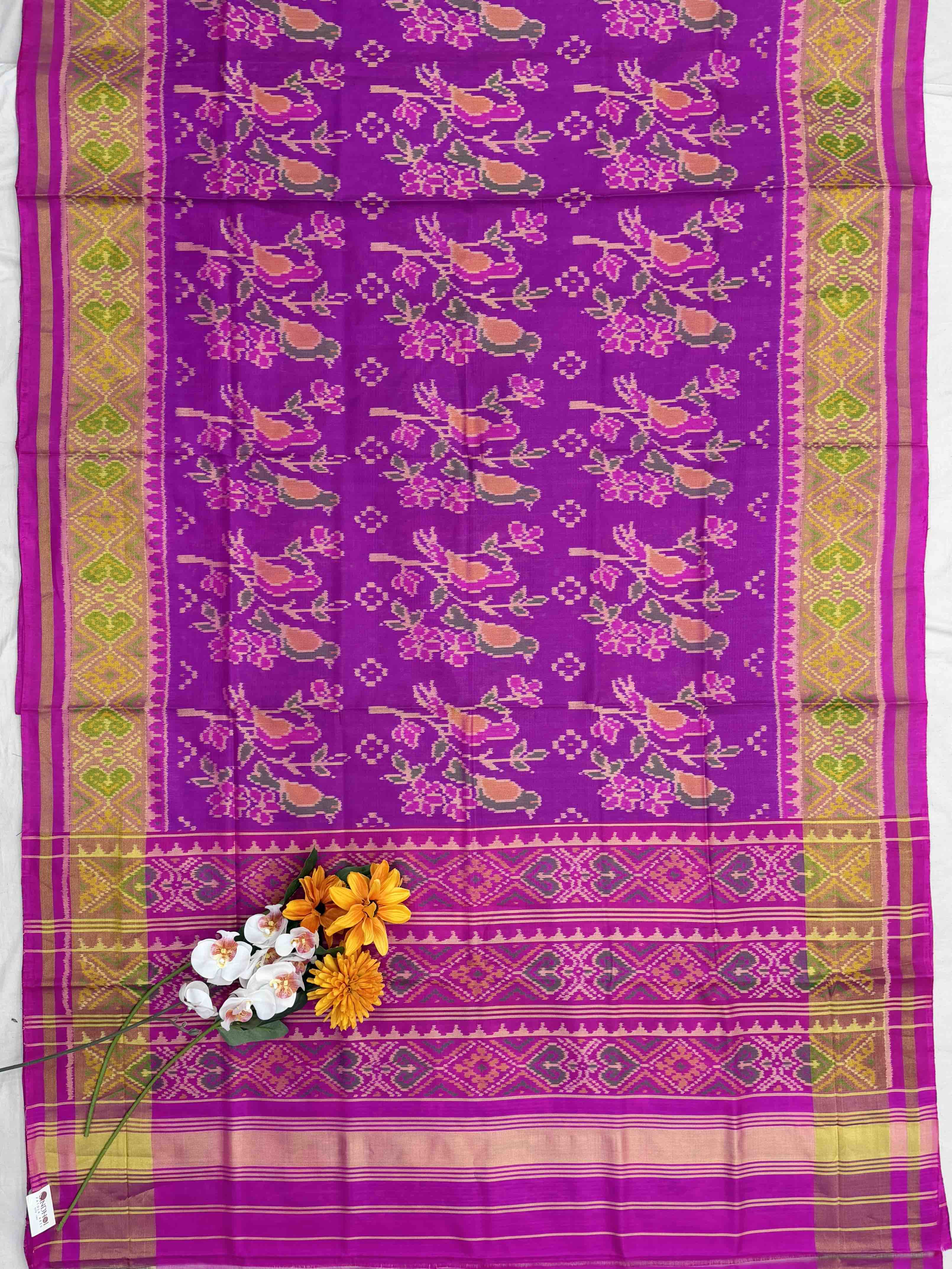 Pink & Pinkish purple Love birds Patola Saree