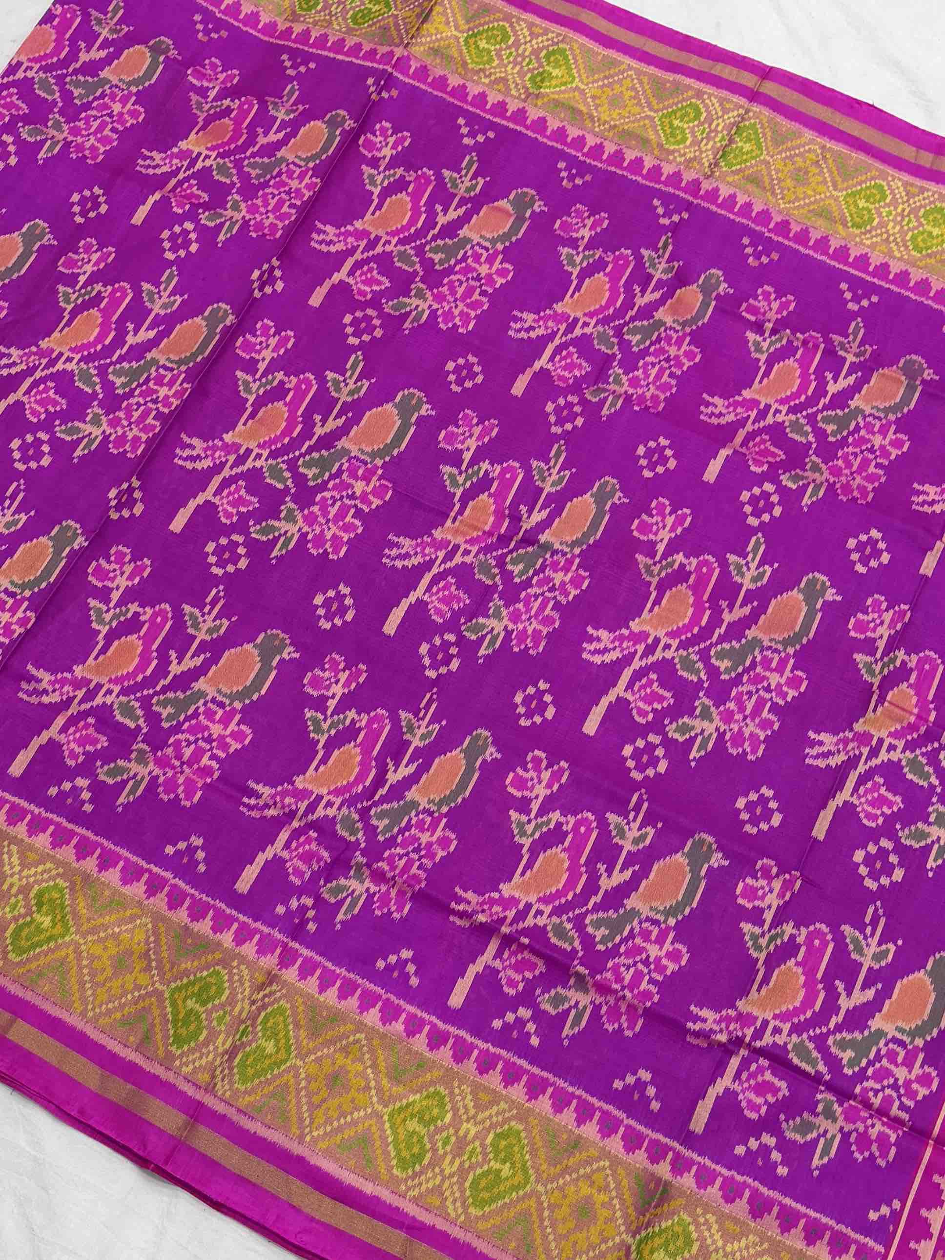 Pink & Pinkish purple Love birds Patola Saree