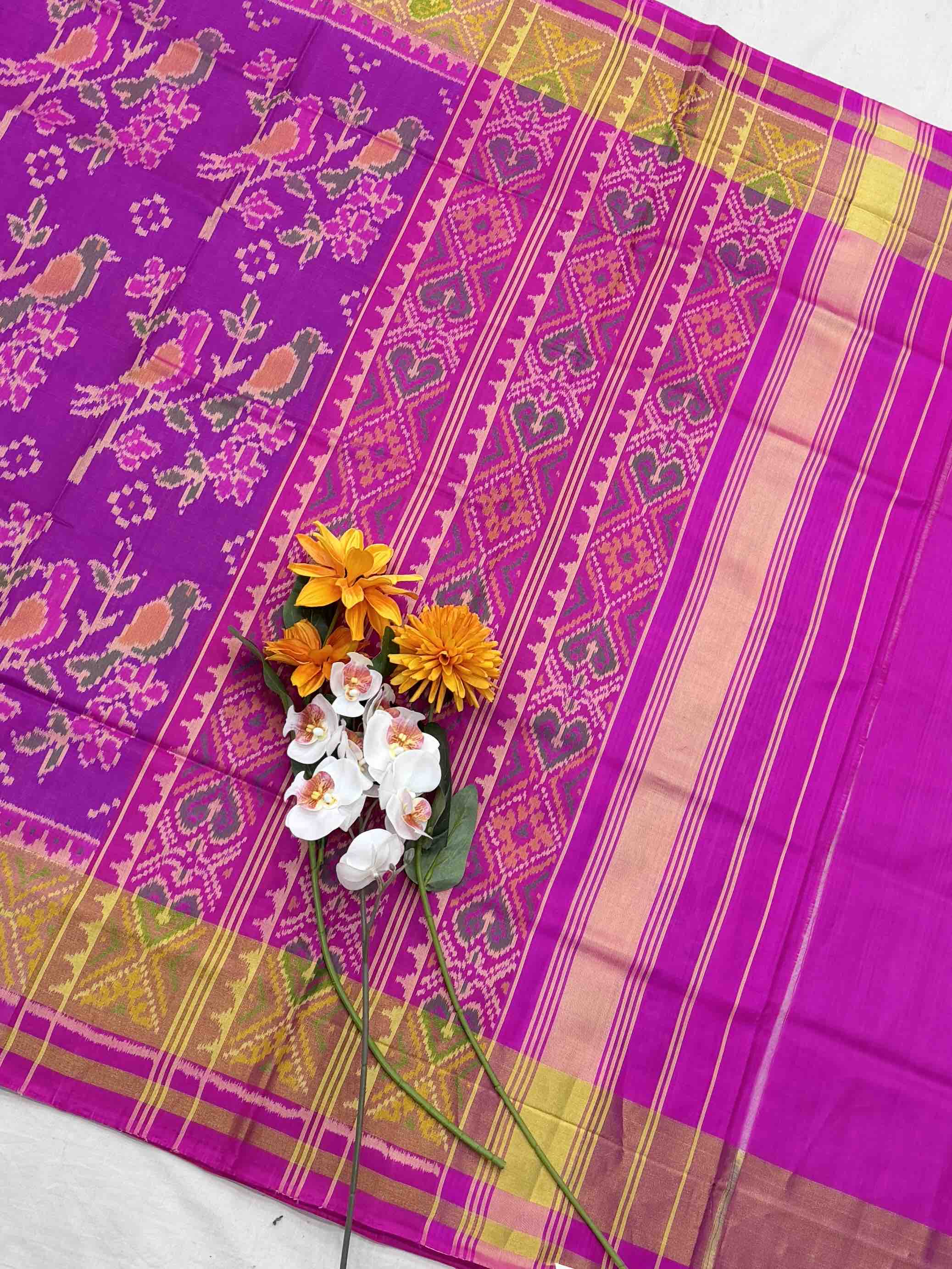 Pink & Pinkish purple Love birds Patola Saree