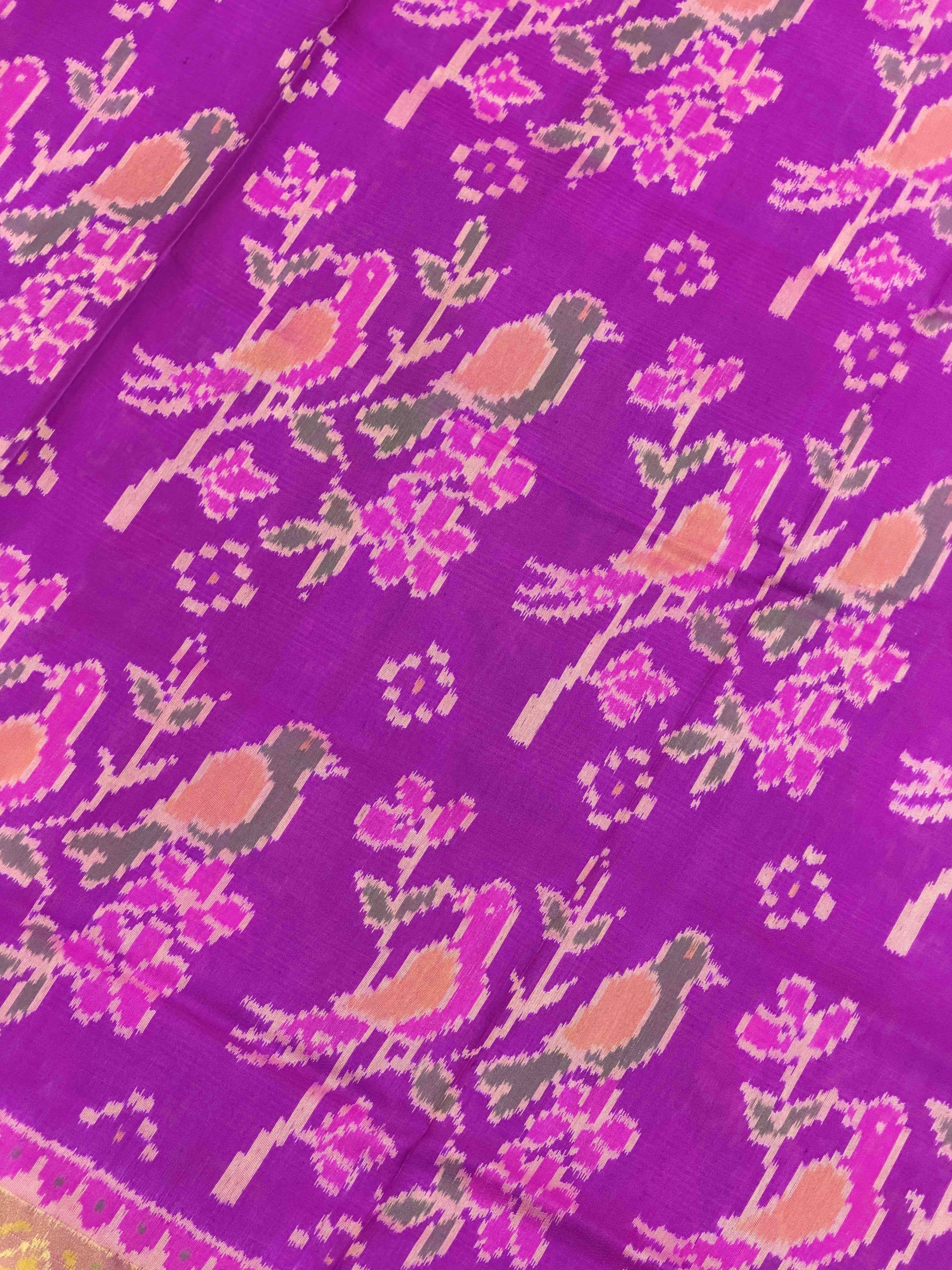 Pink & Pinkish purple Love birds Patola Saree
