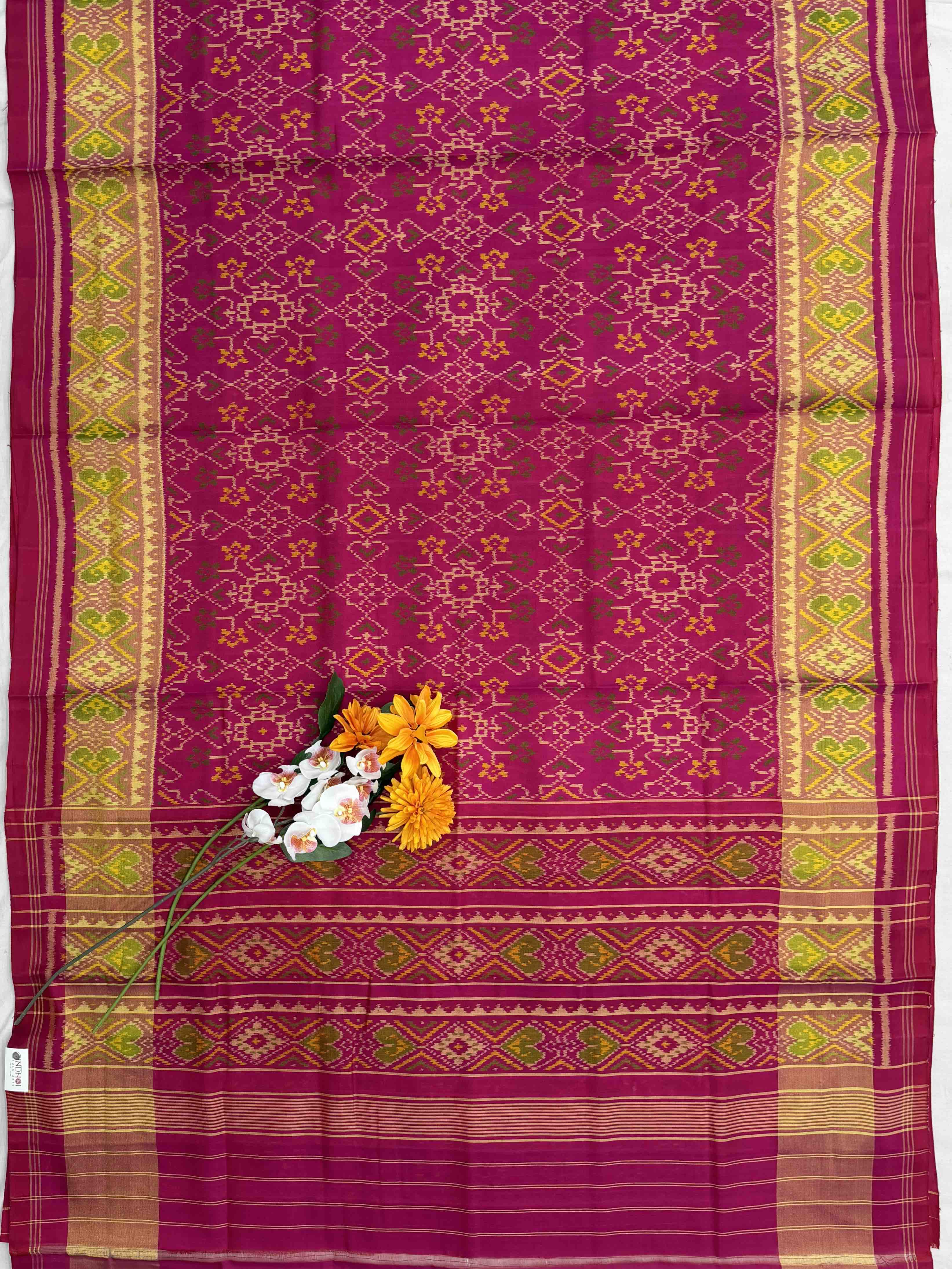 Sweet Pink Manekchawk tissue border Patola Saree