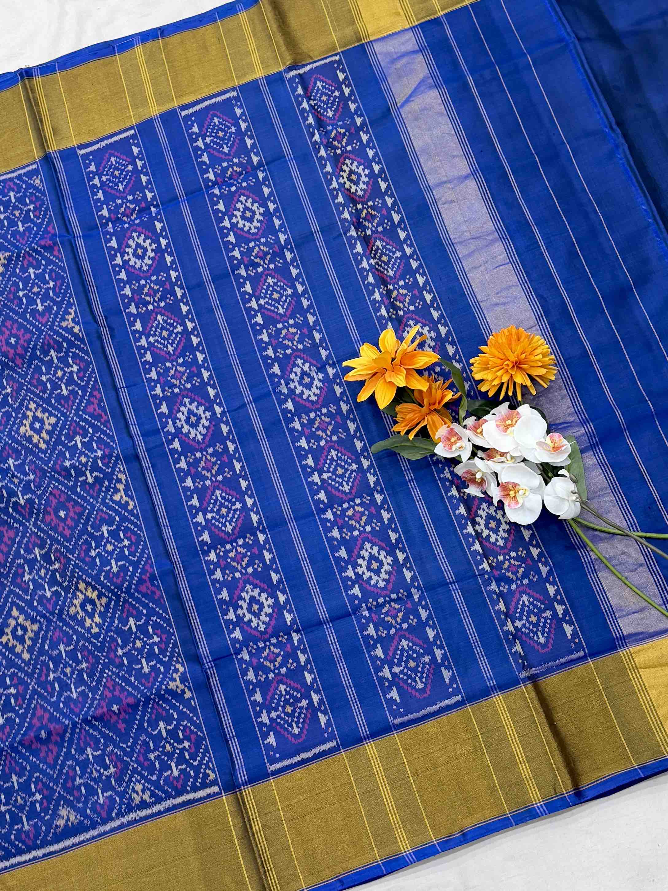 Blue Tissue Border Panchanda Patola Saree