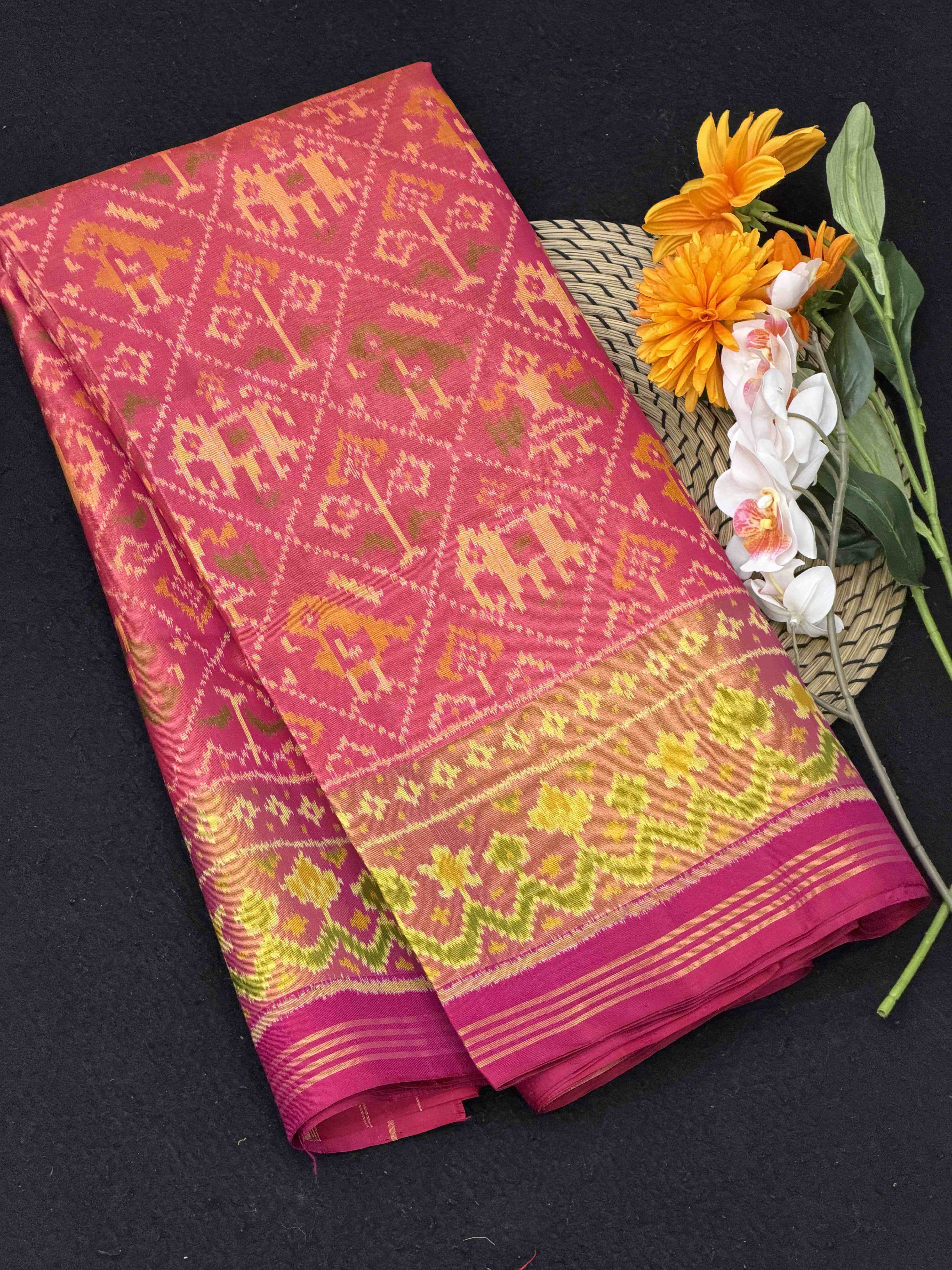 Pink & Peach Narikunj Tissue border patola Saree