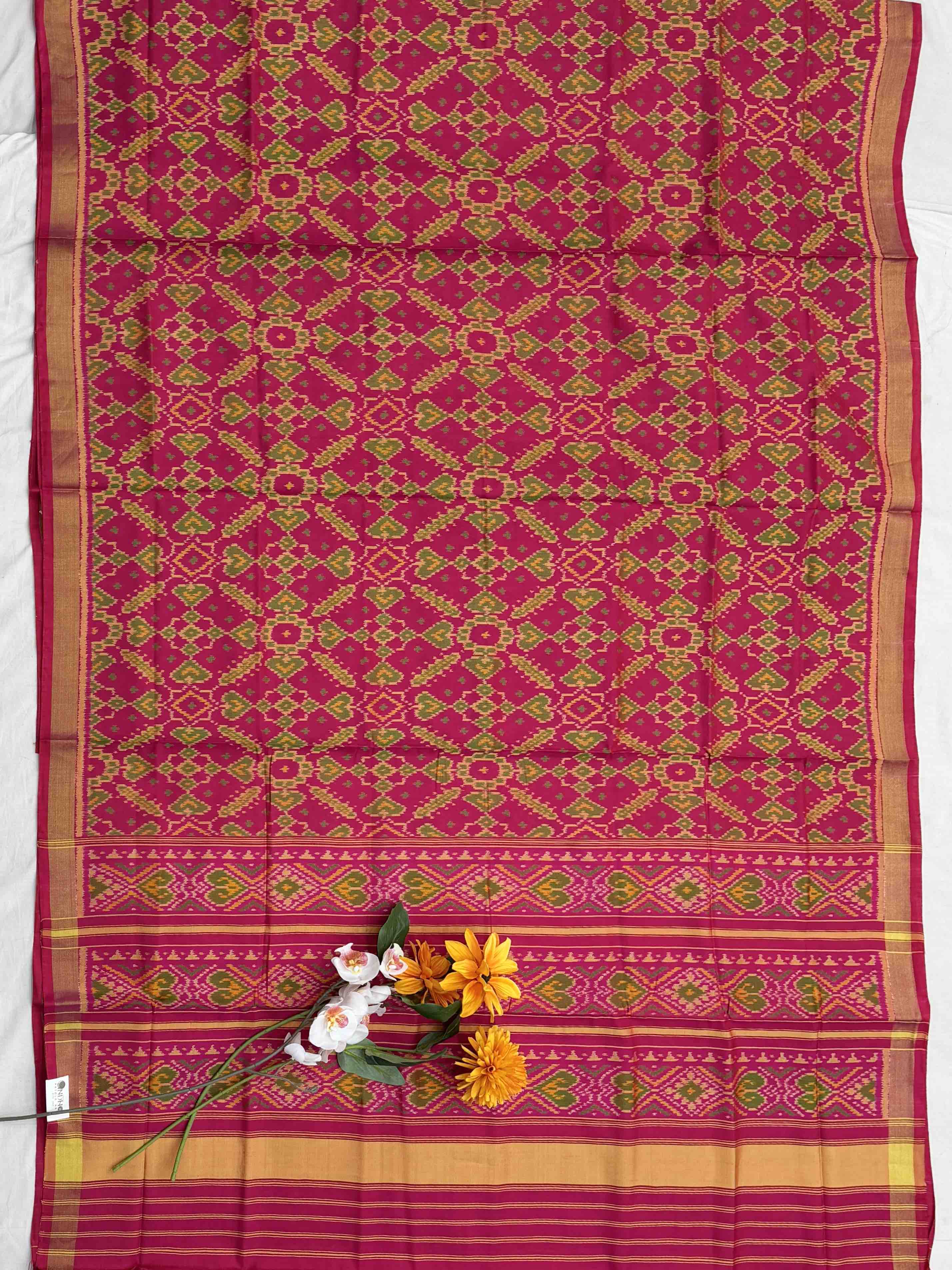 Pink Lagdi Patti Manekchawk Tissue Border Patola Saree