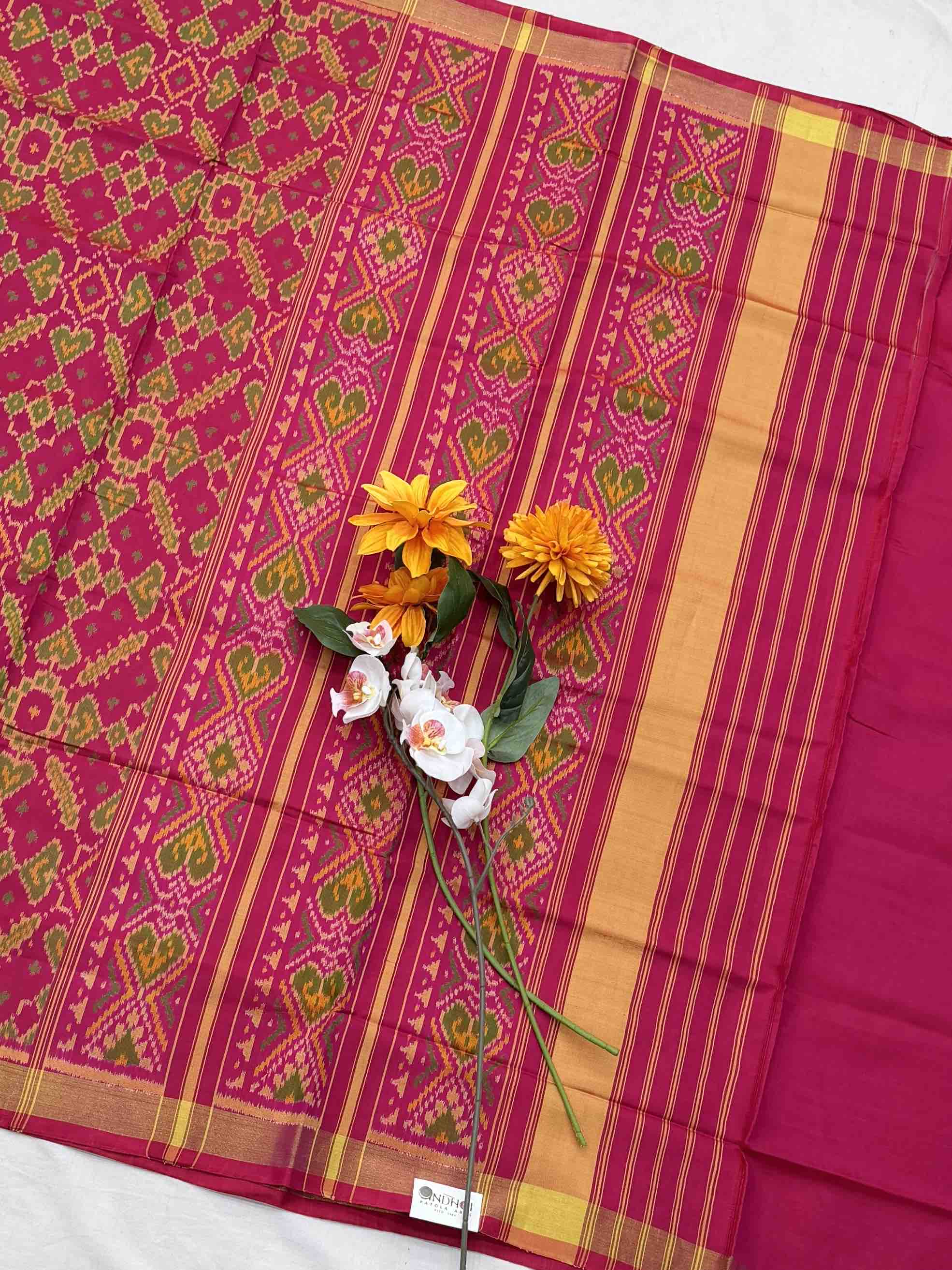 Pink Lagdi Patti Manekchawk Tissue Border Patola Saree