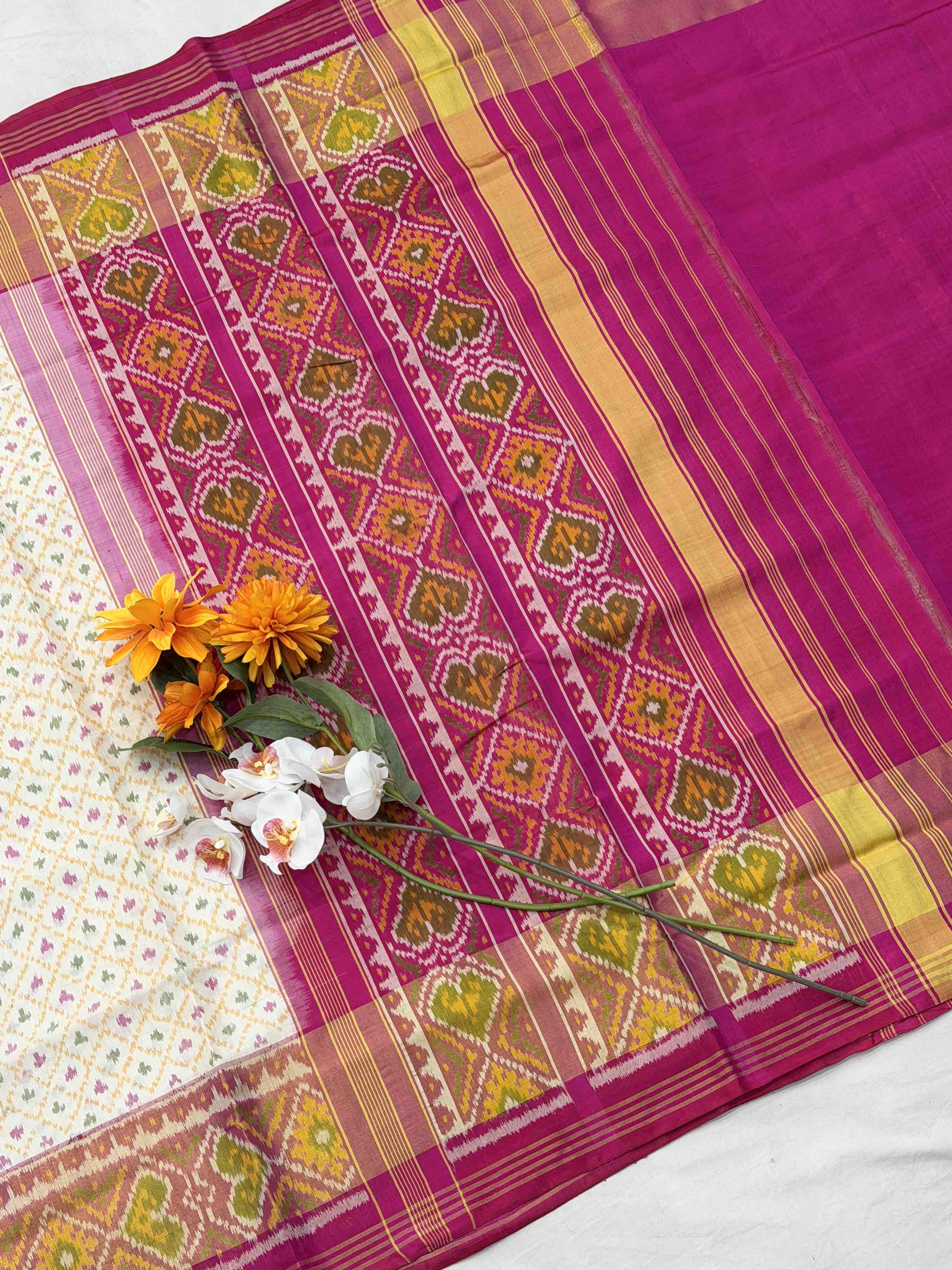 Pink & White Tissue Border Rajkot Patola Saree