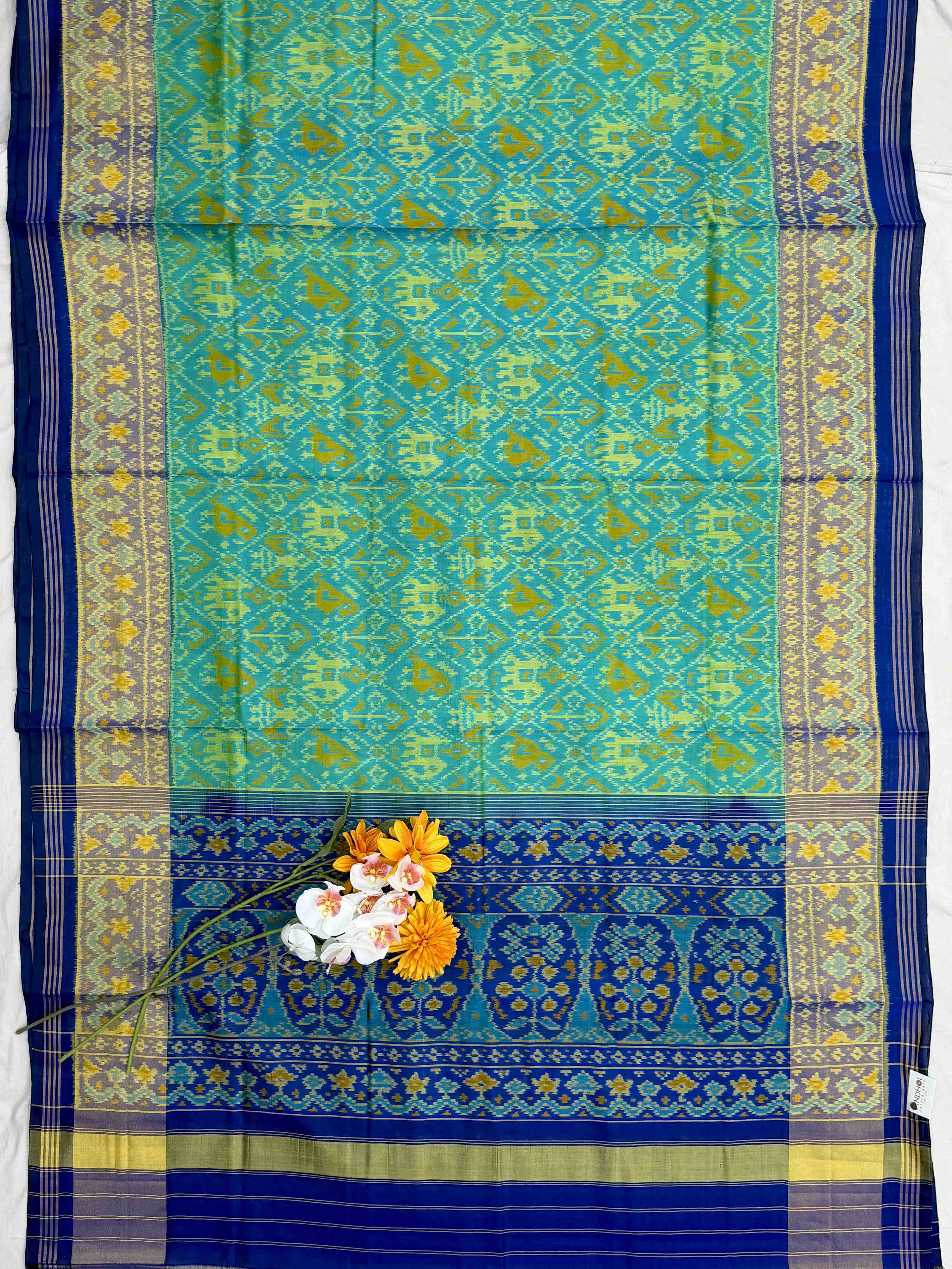Sea Green & Blue Narikunj Tissue Border Rajkot Patola Saree