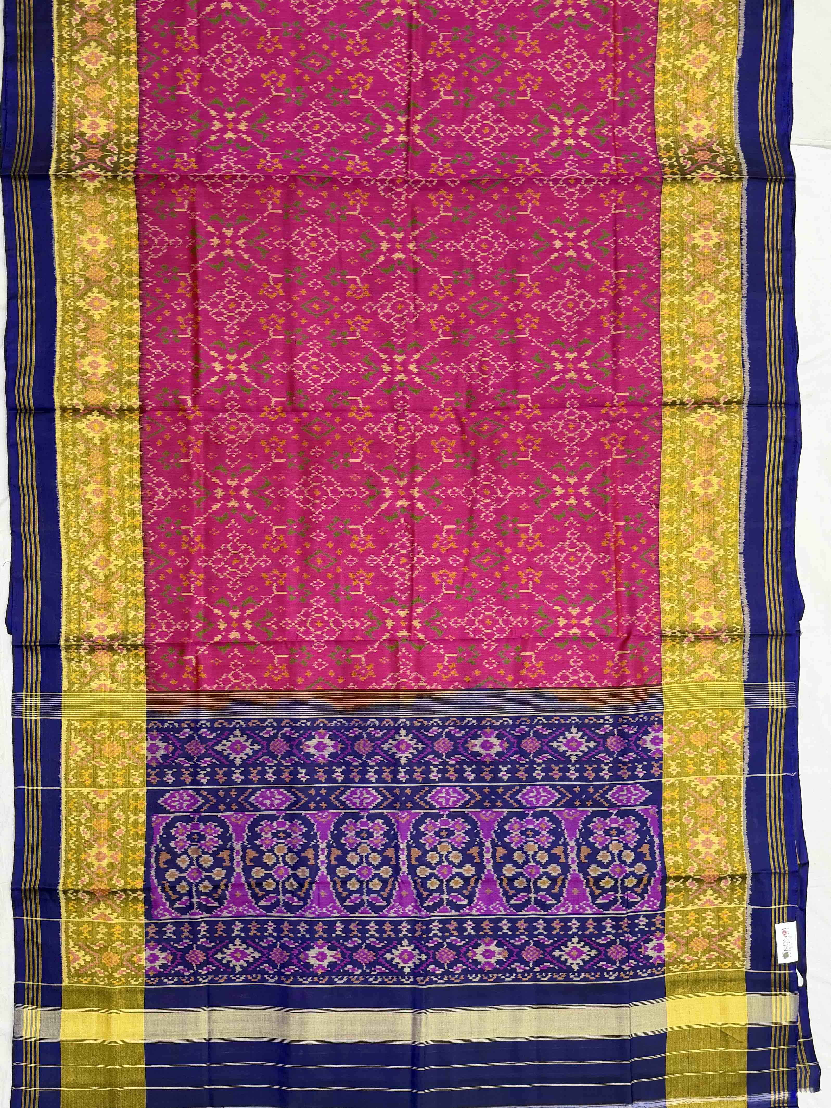Pink & Blue Navaratan Tissue Border Rajkot Patola Saree
