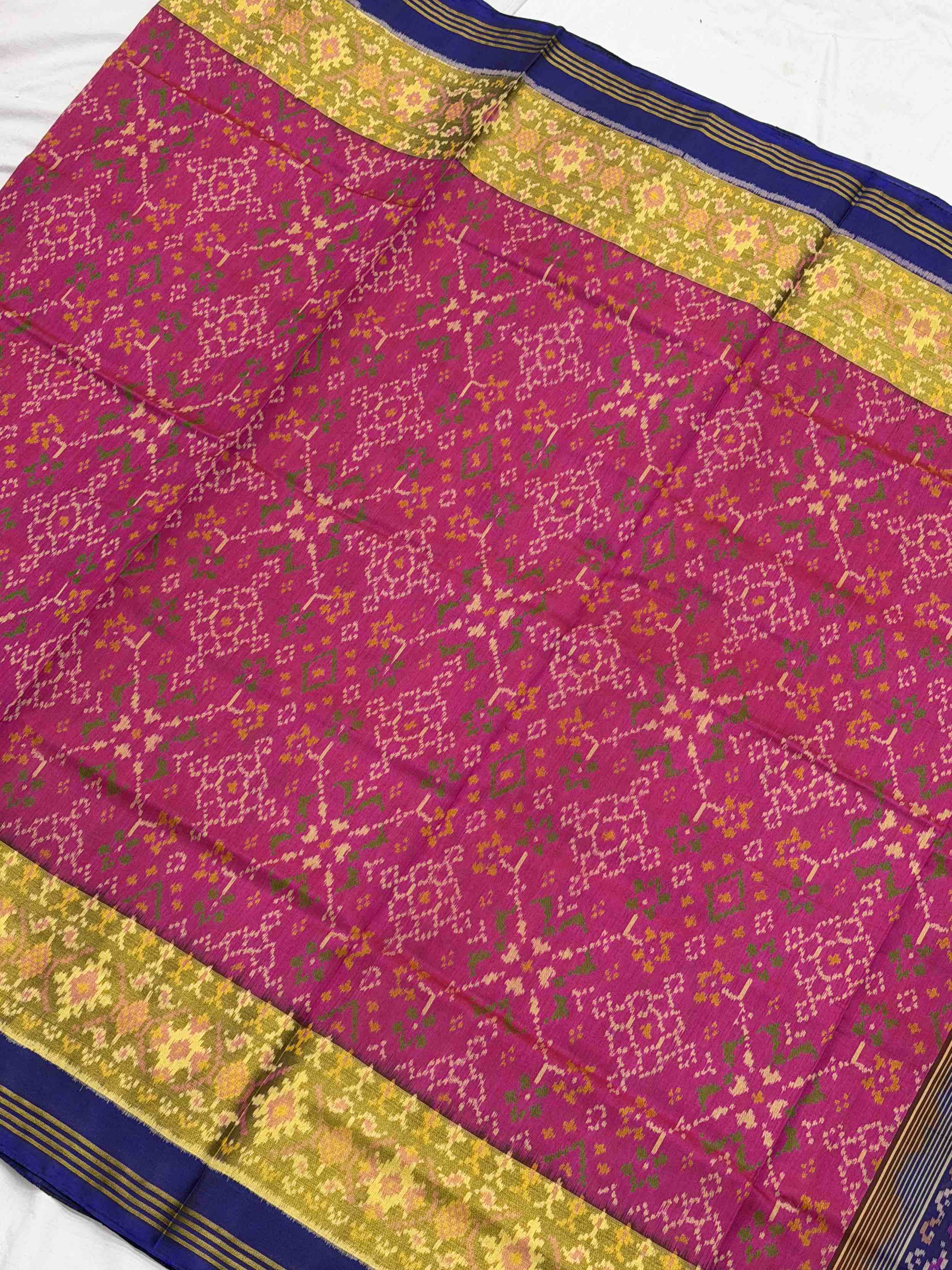 Pink & Blue Navaratan Tissue Border Rajkot Patola Saree