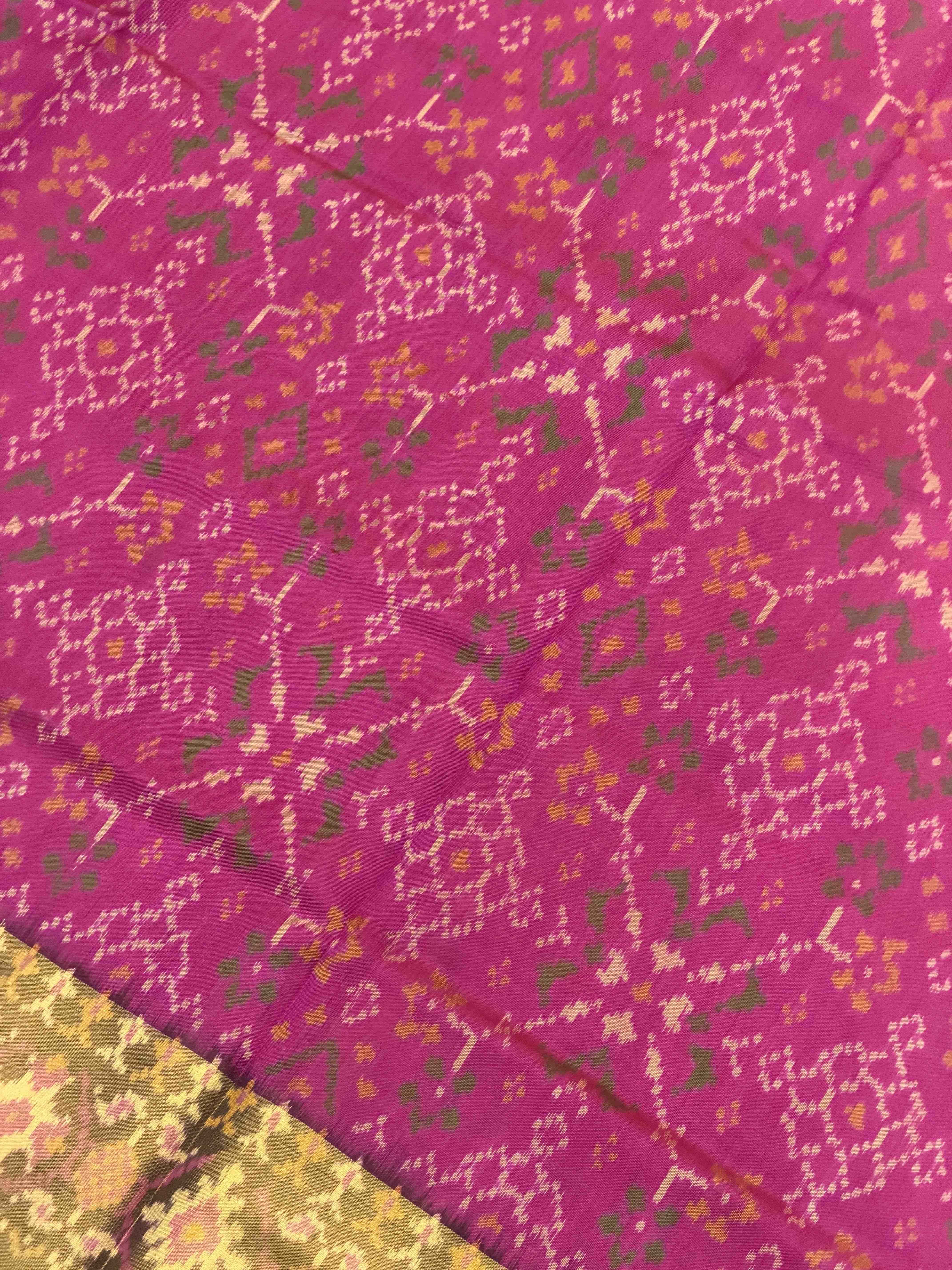 Pink & Blue Navaratan Tissue Border Rajkot Patola Saree