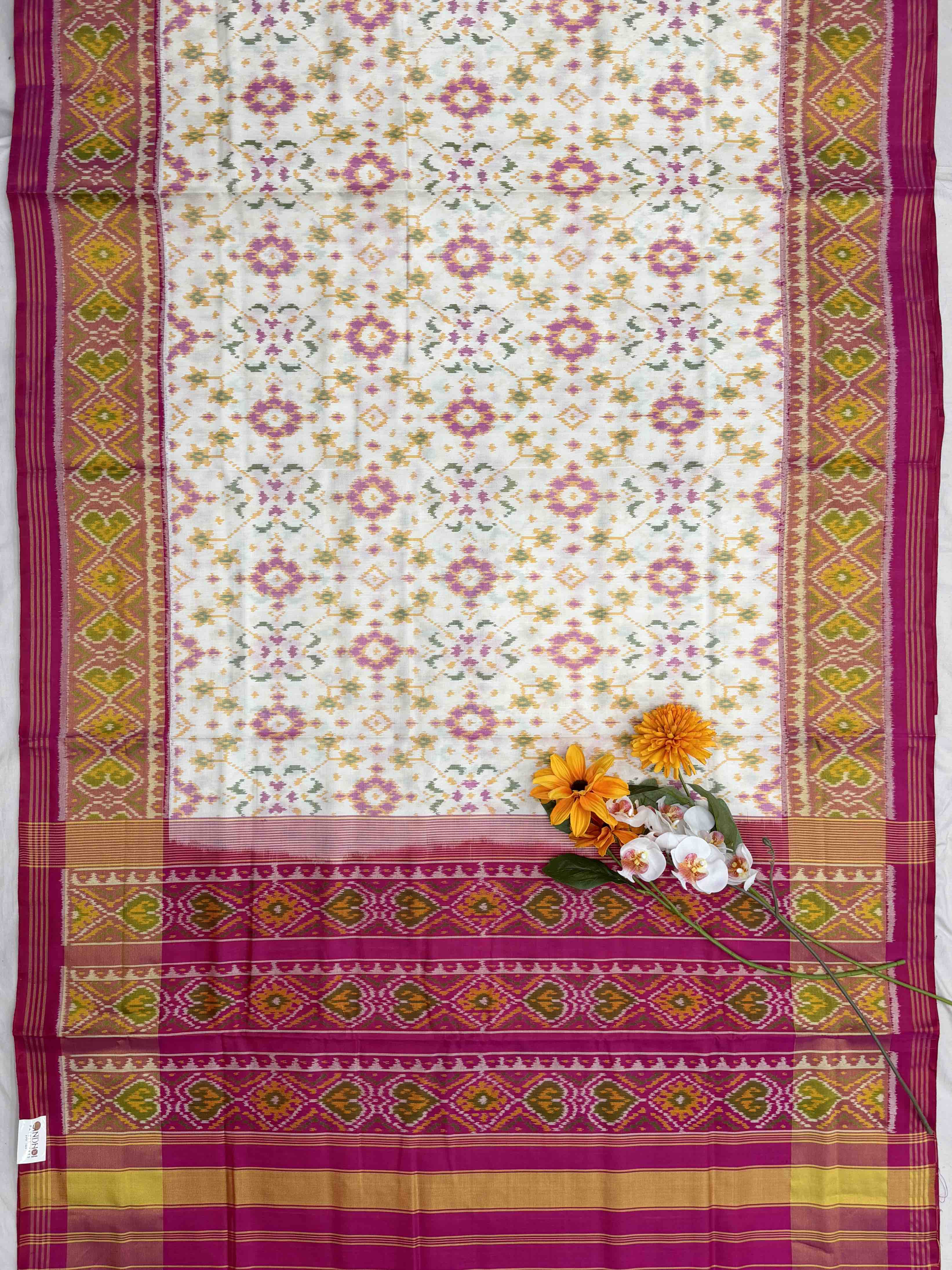 Pink & white Navaratan Tissue border Rajkot Patola Saree