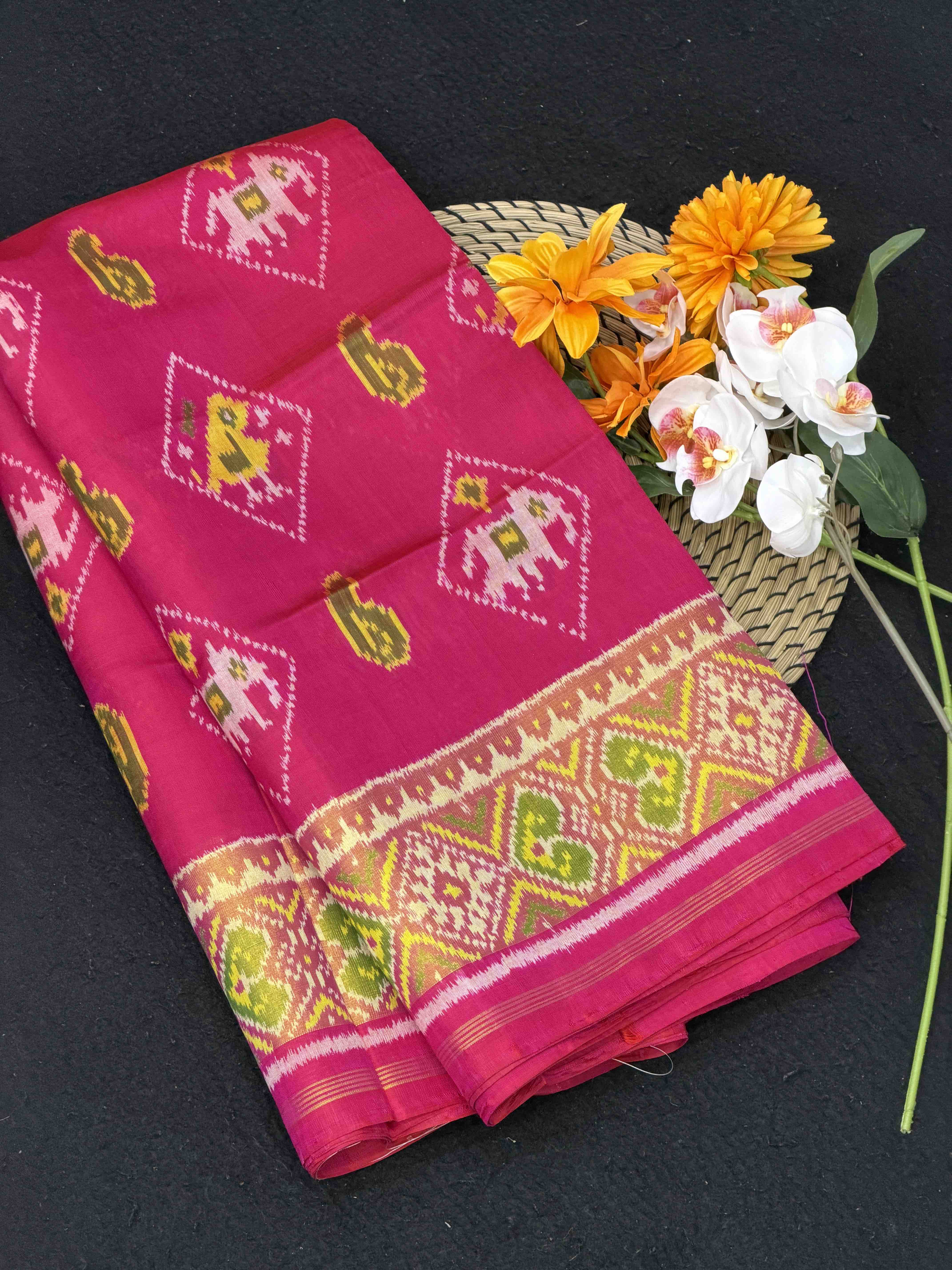Pink Diamond Narikunj Tissue border Rajkot Patola