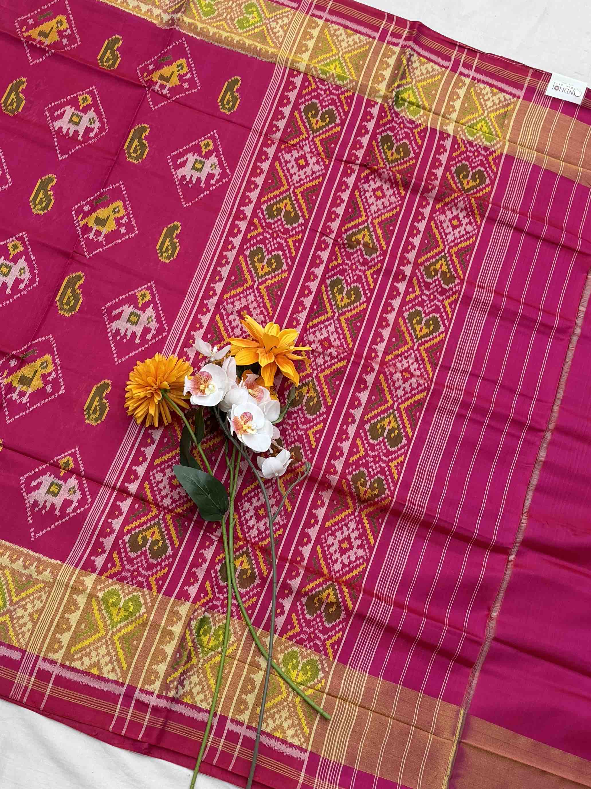 Pink Diamond Narikunj Tissue border Rajkot Patola