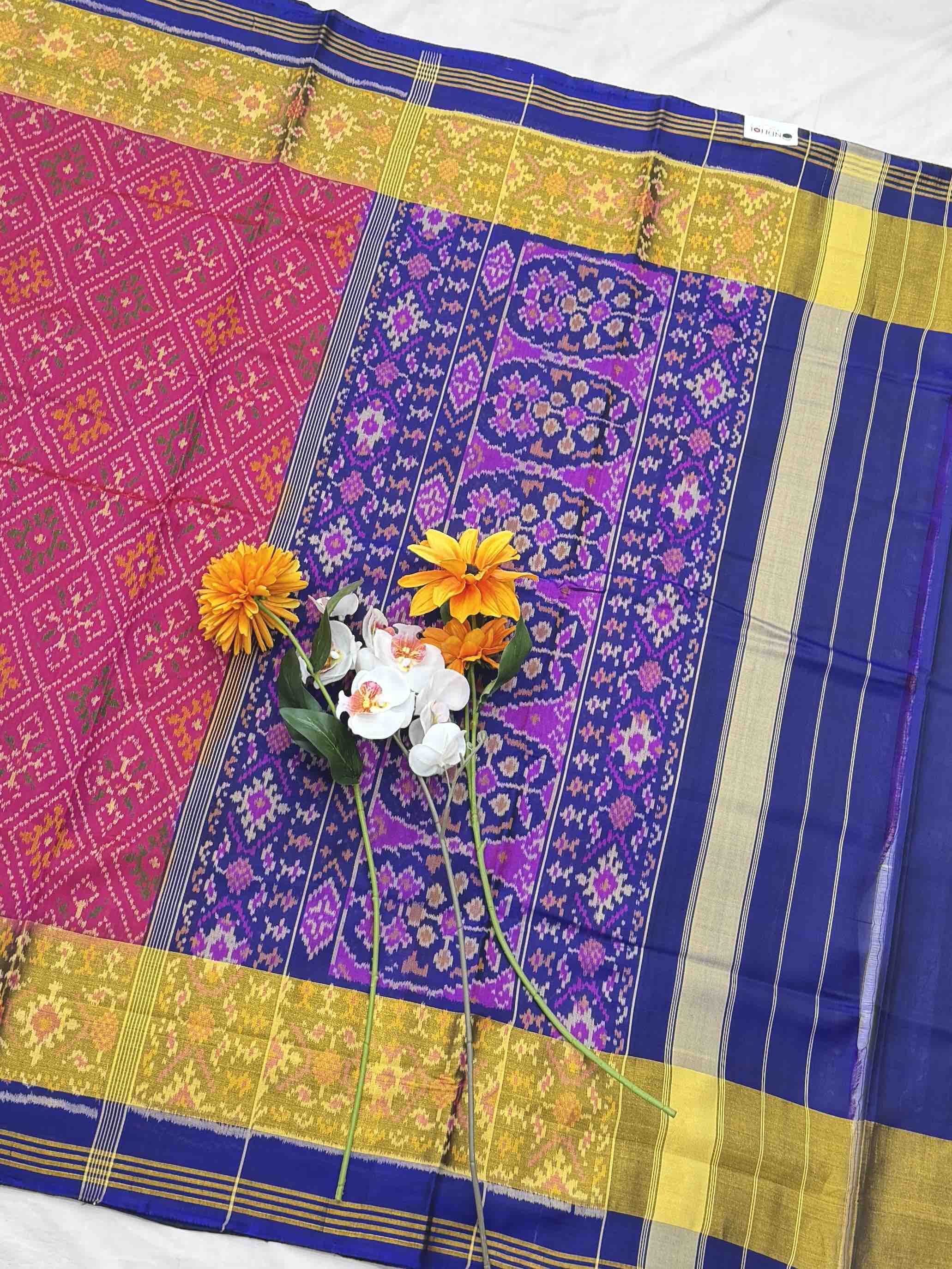Blue & Pink panchanda Tissue Border Rajkot Patola