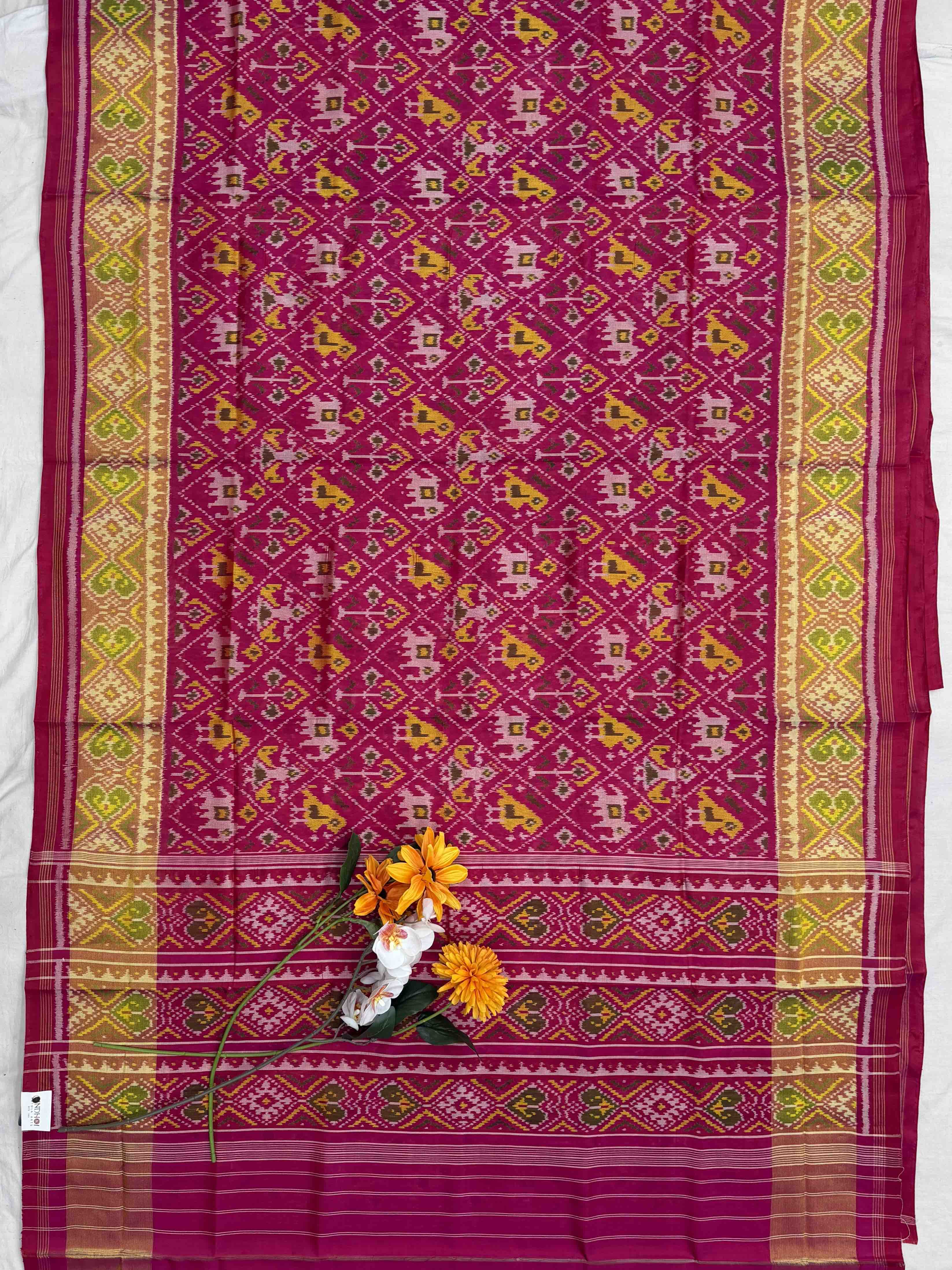 Rani pink Narikunj Tissue Border Patola Saree