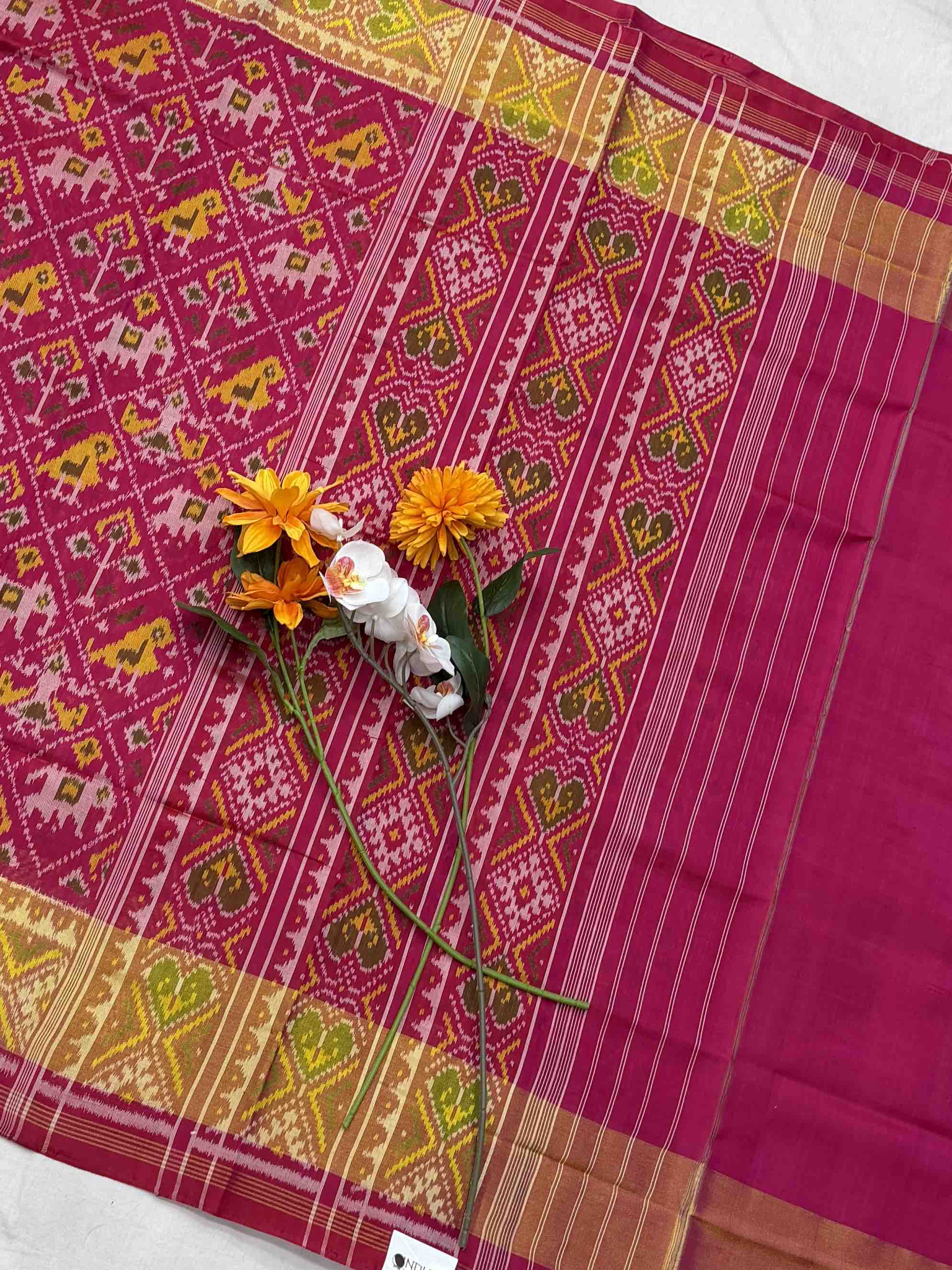 Rani pink Narikunj Tissue Border Patola Saree