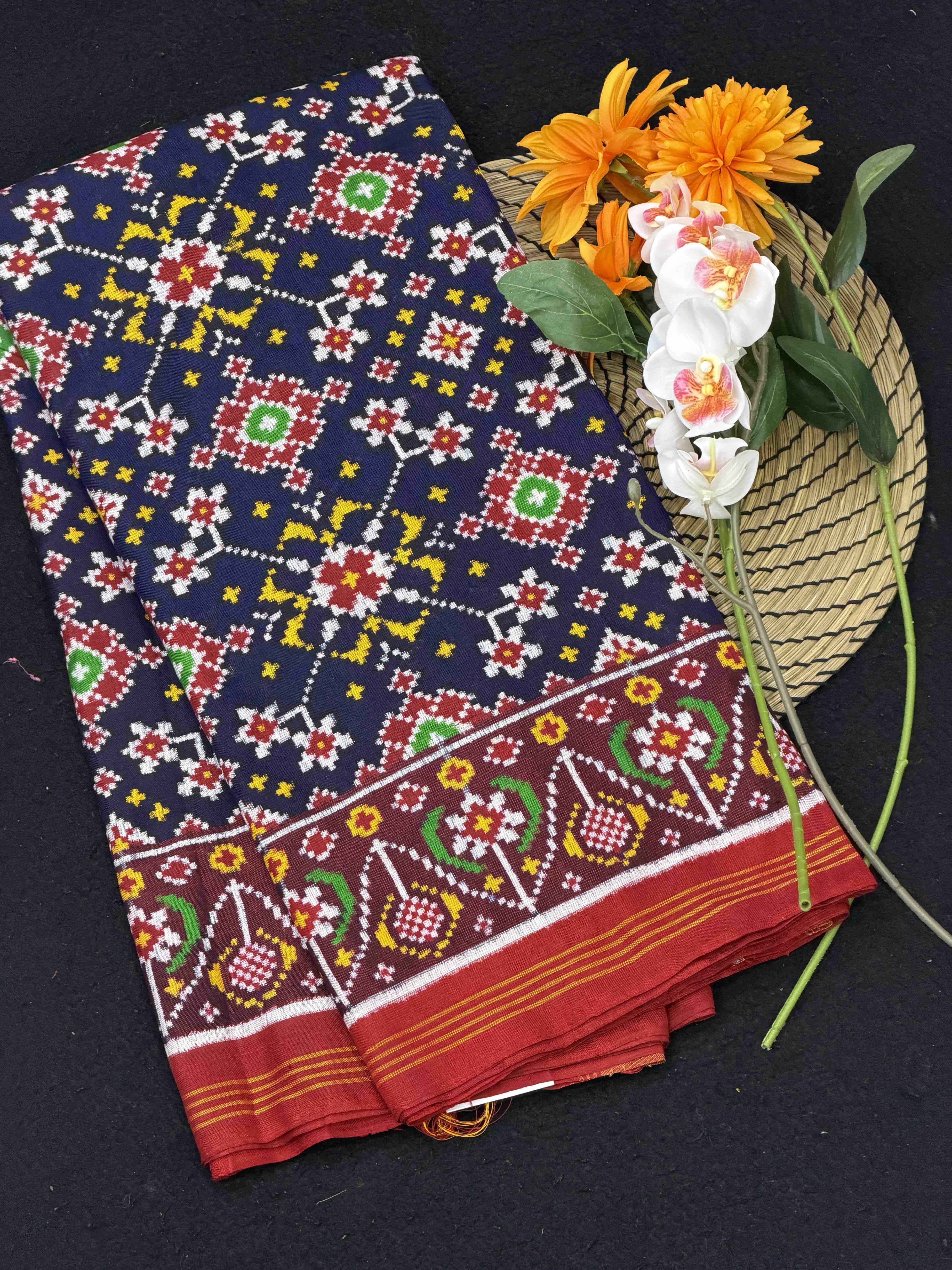 Red & Blue Navaratan Double Ikat Patan Patola Saree