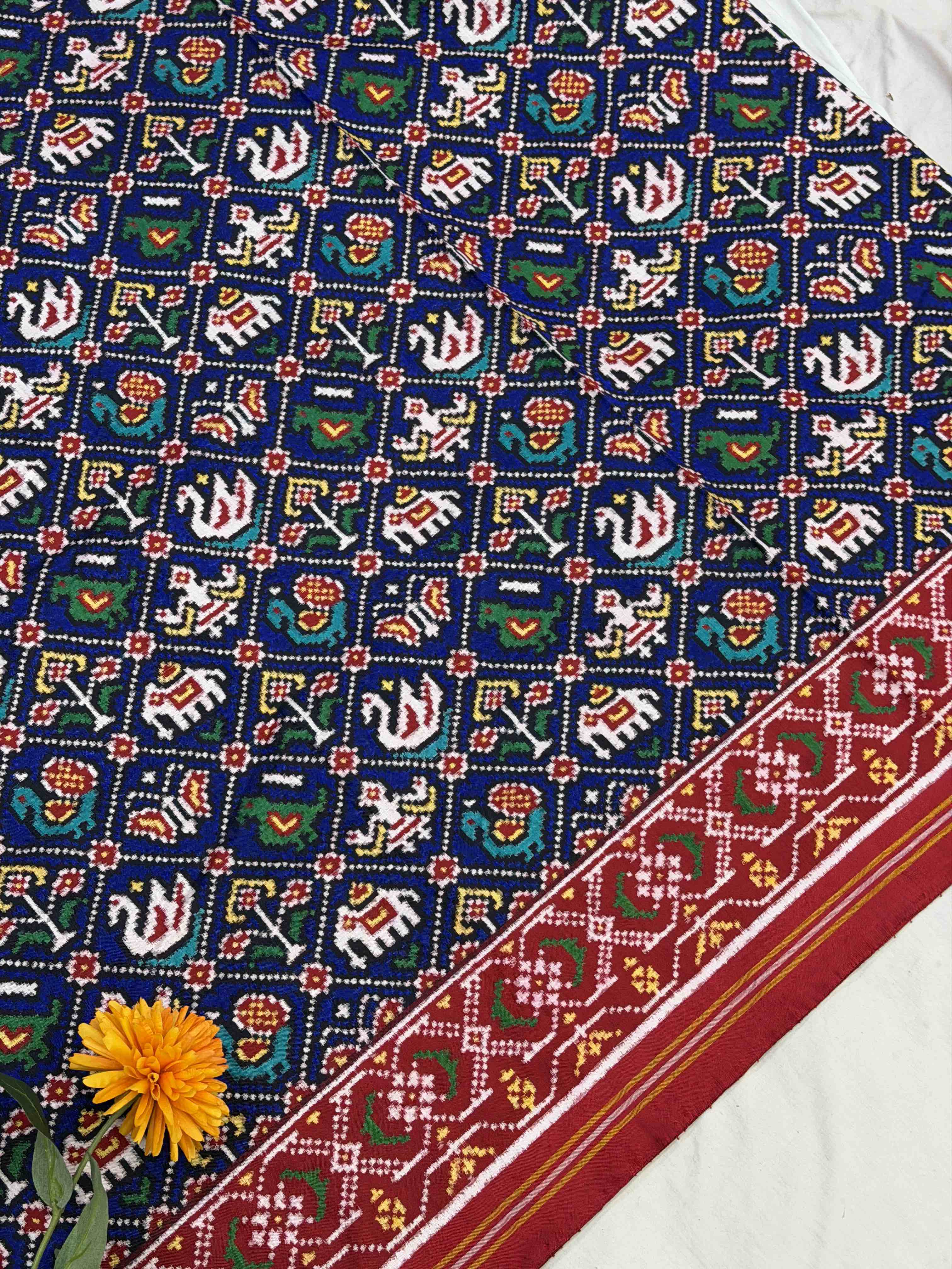 Red & Blue Narikunj Double Ikat Patola Saree