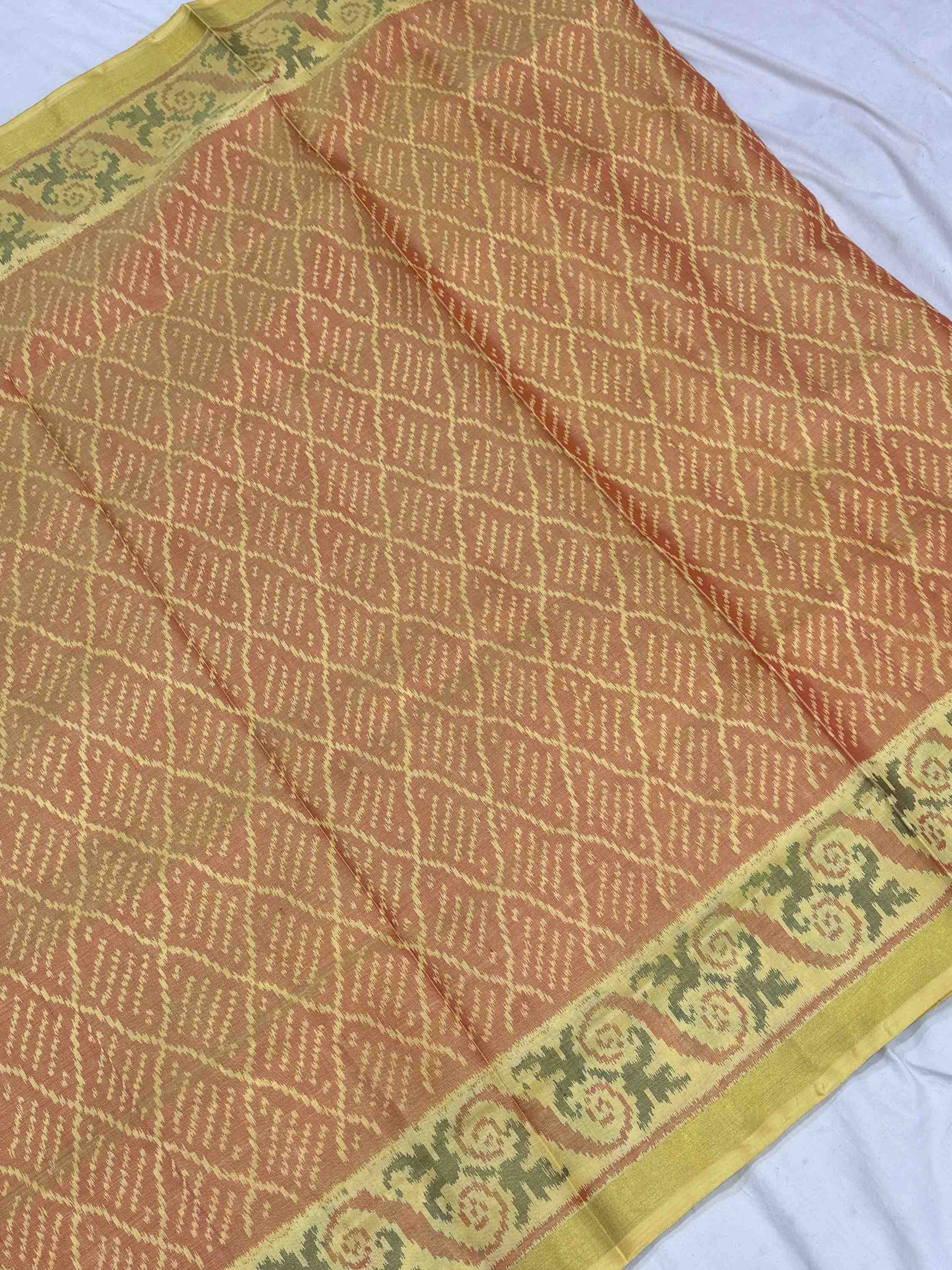 Light Yellow & carrot fancy design Patola saree